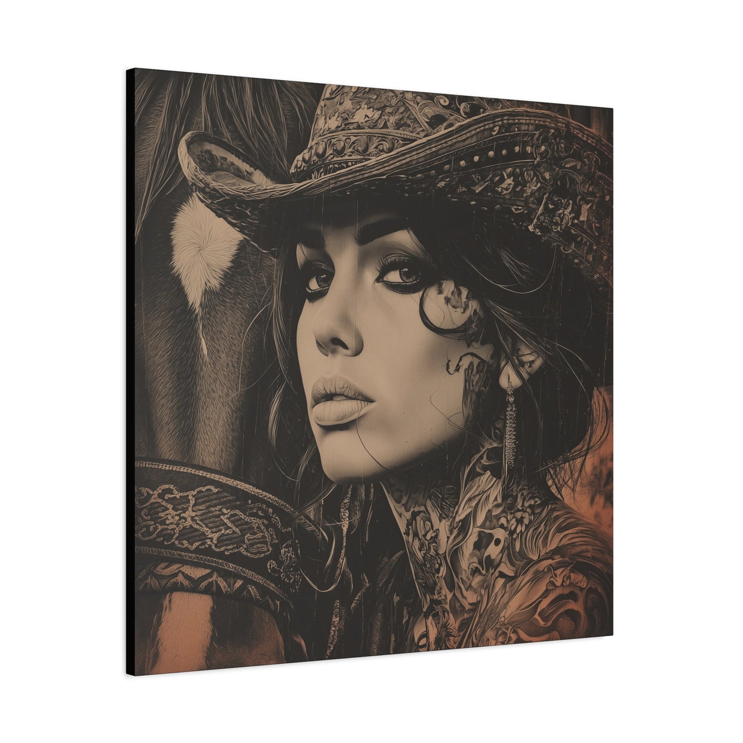 Gallery Wrapped Canvas, Wranglers and Wreckage Art Canvas, Erotic Pinup Art Canvas – Loretta