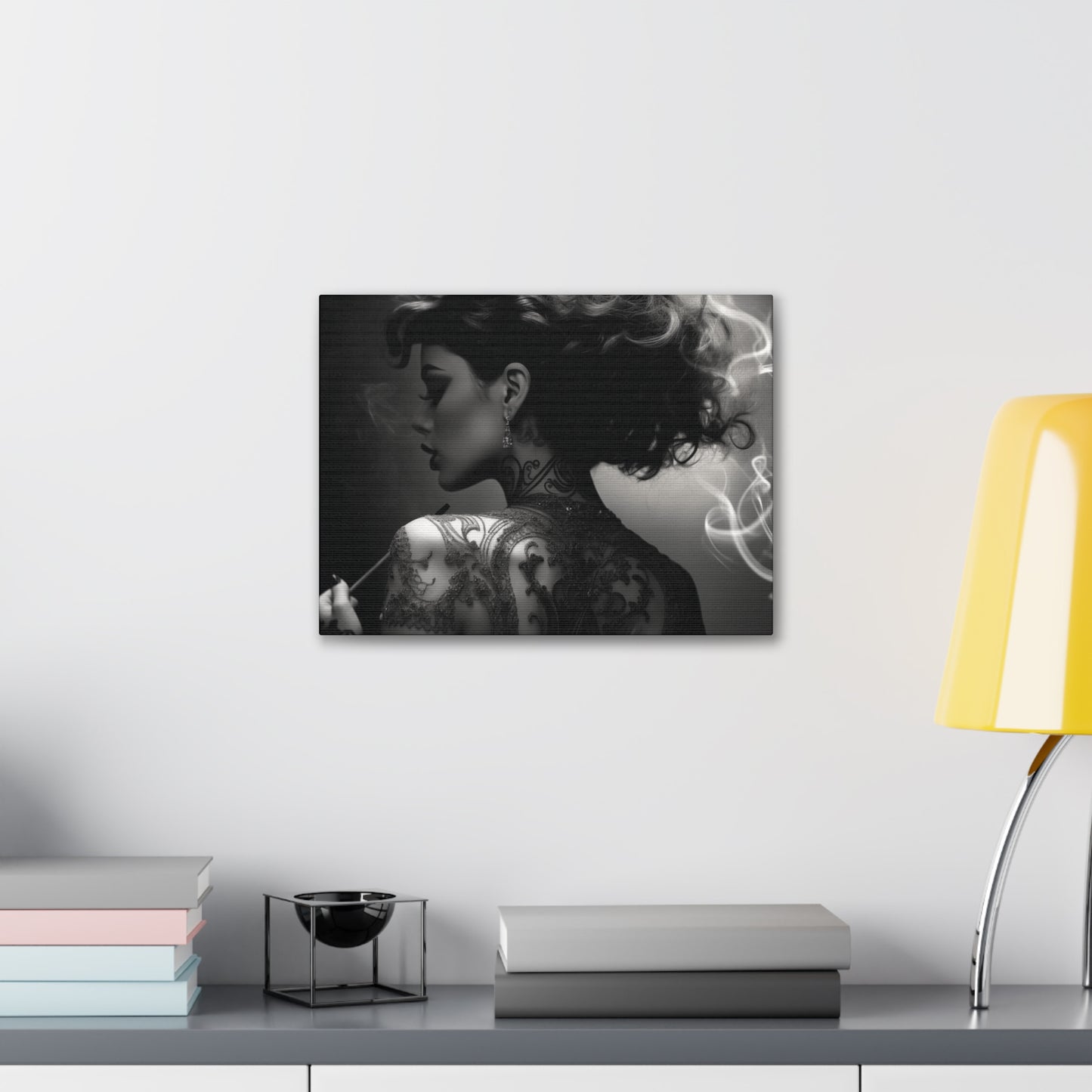 Canvas Gallery Wrap - Black and White Photography - Tattooed and Smoking
