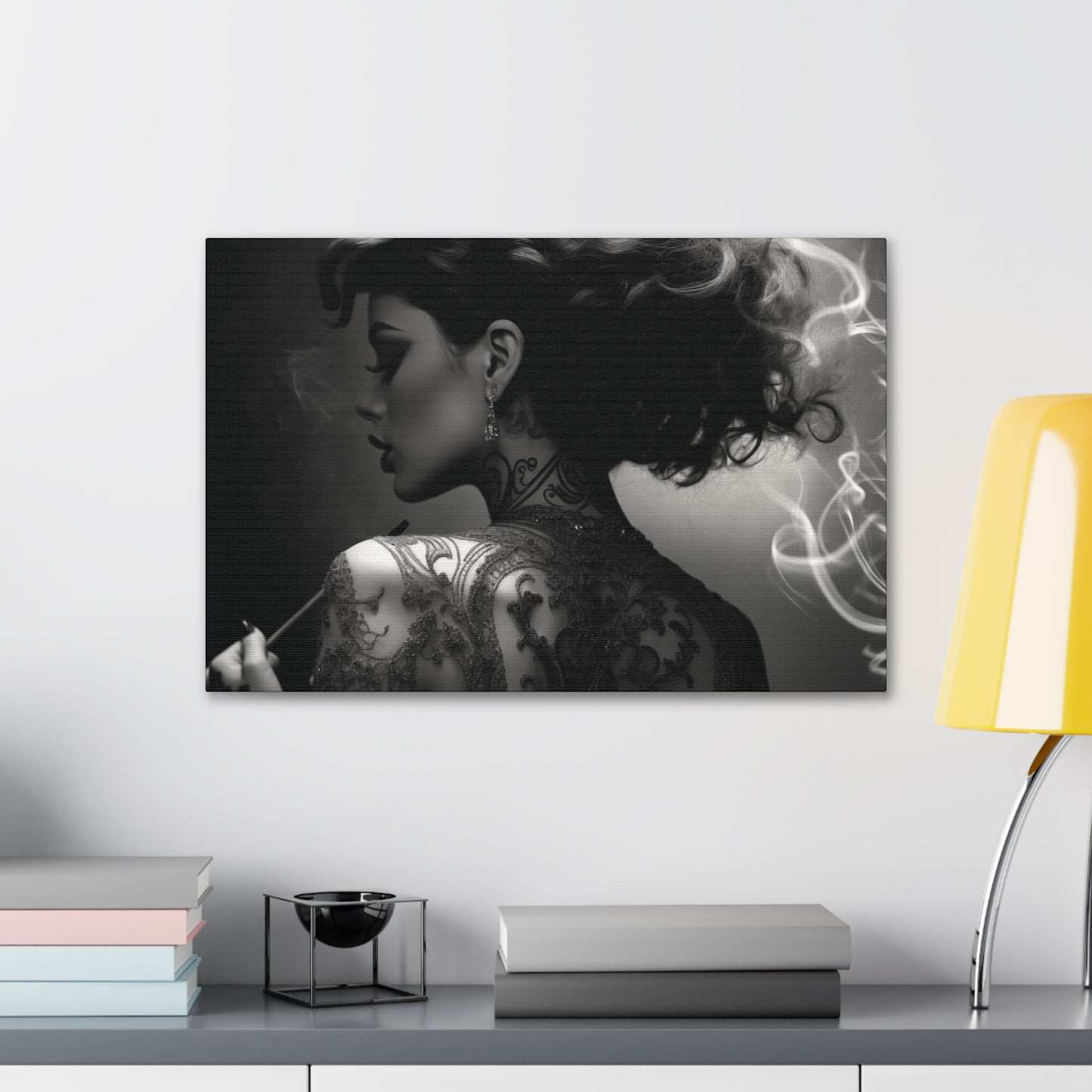 Canvas Gallery Wrap - Black and White Photography - Tattooed and Smoking