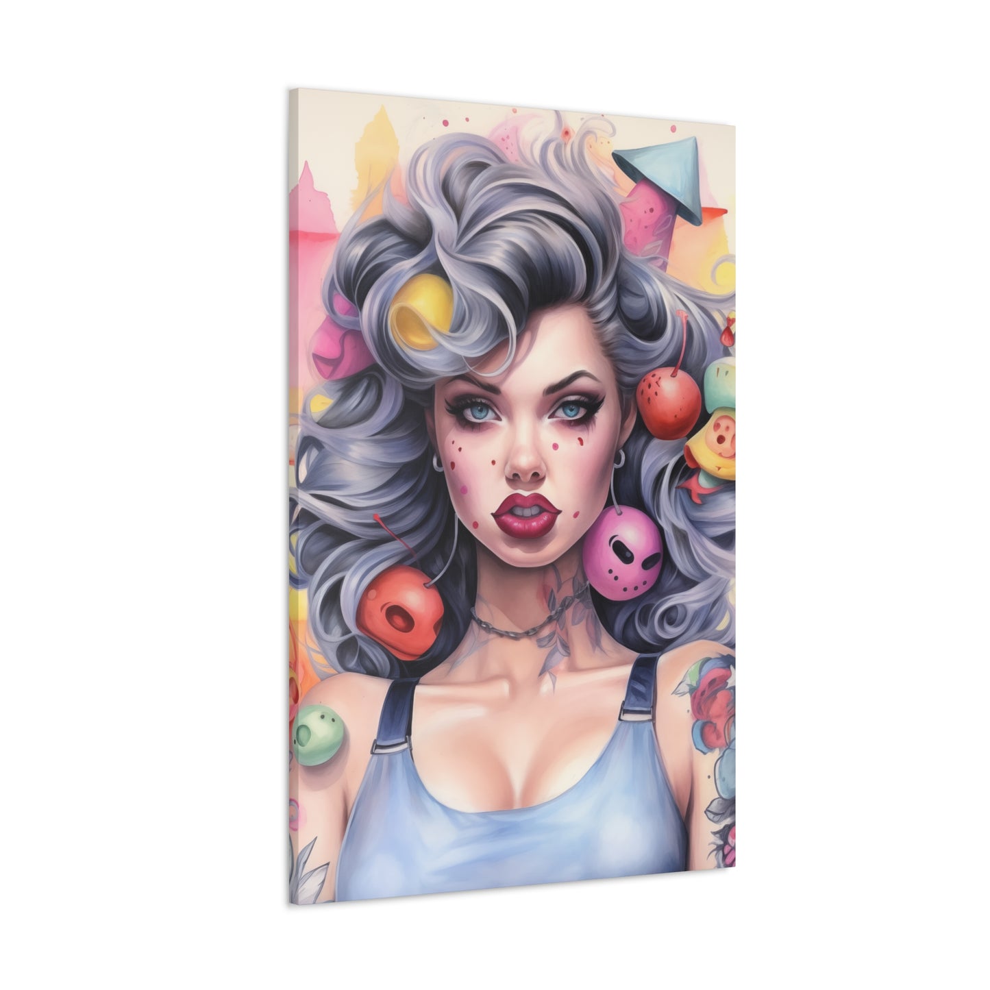 Gallery Wrapped Canvas, Tattooed Beauty, Femme Doll Pop Art Canvas – Lila