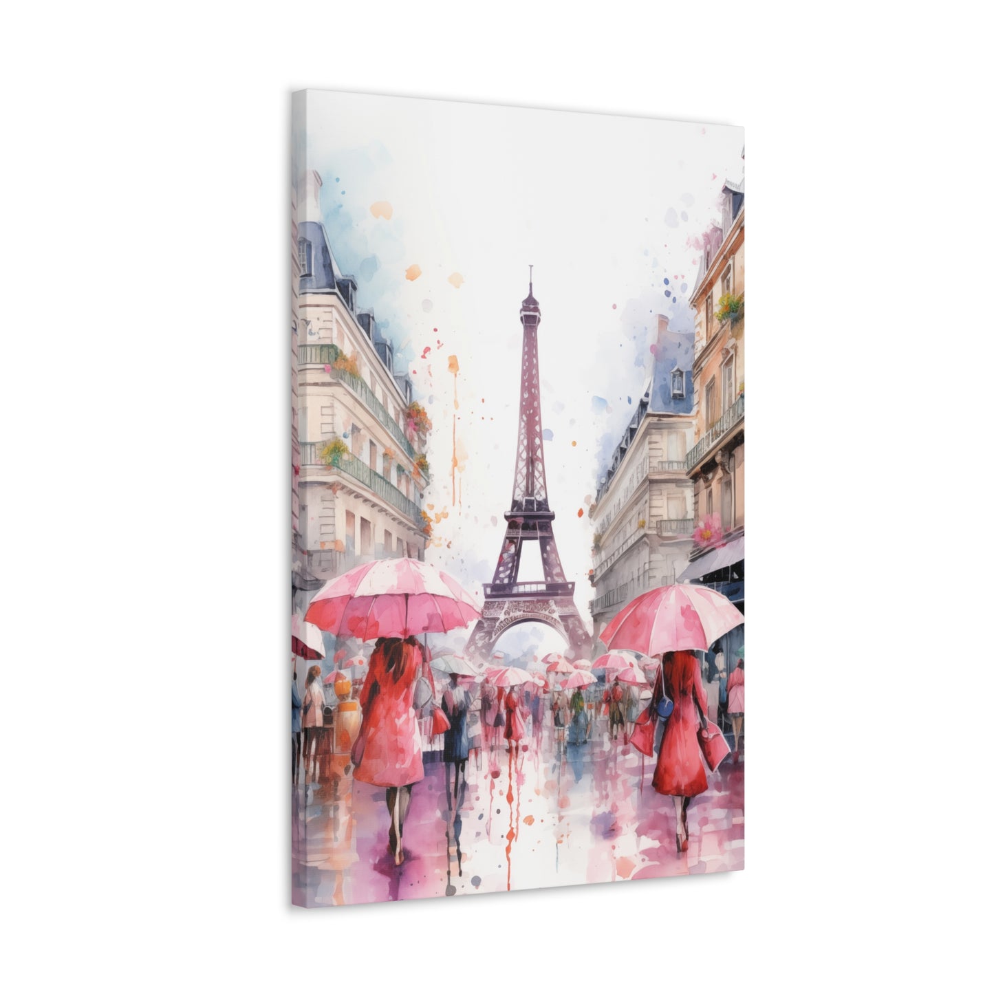 Eiffel Tower Wall Art, Paris France, Canvas Gallery Wrap - Pink Umbrellas