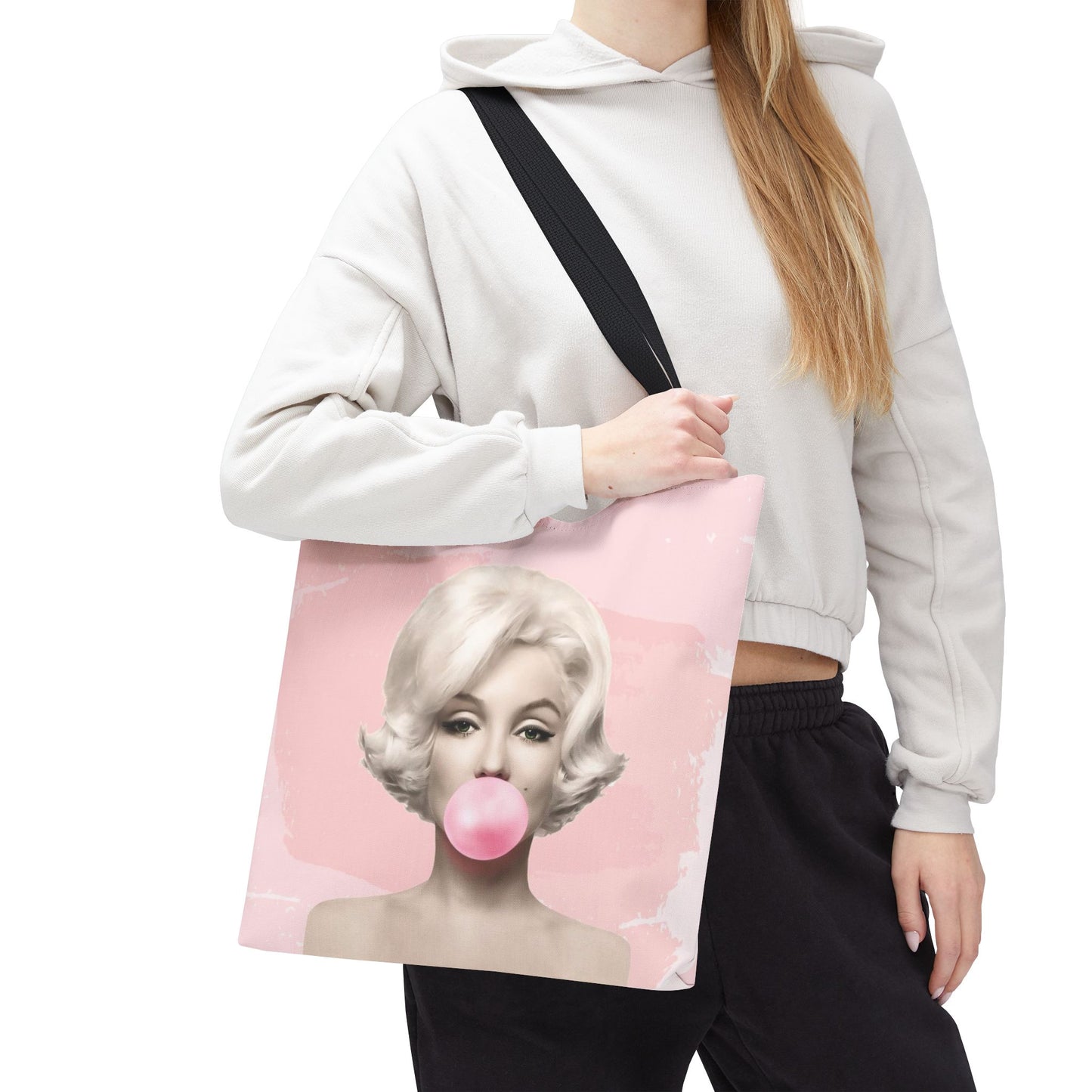 Marilyn Monroe Canvas Tote Bag, Basic Square Tote - Blond Bombshell, Pink Marilyn Monroe Bubblegum Tote