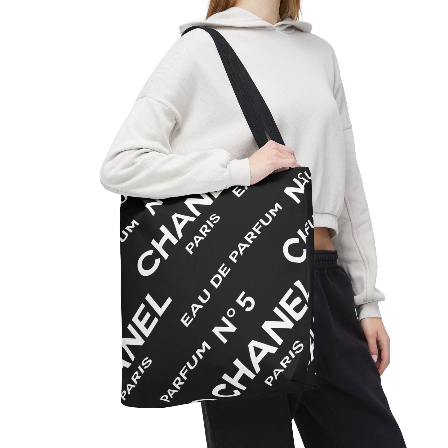 Designer Inspired Tote Bag, Utility Tote - Parfum Bottle Tote - Paris Black