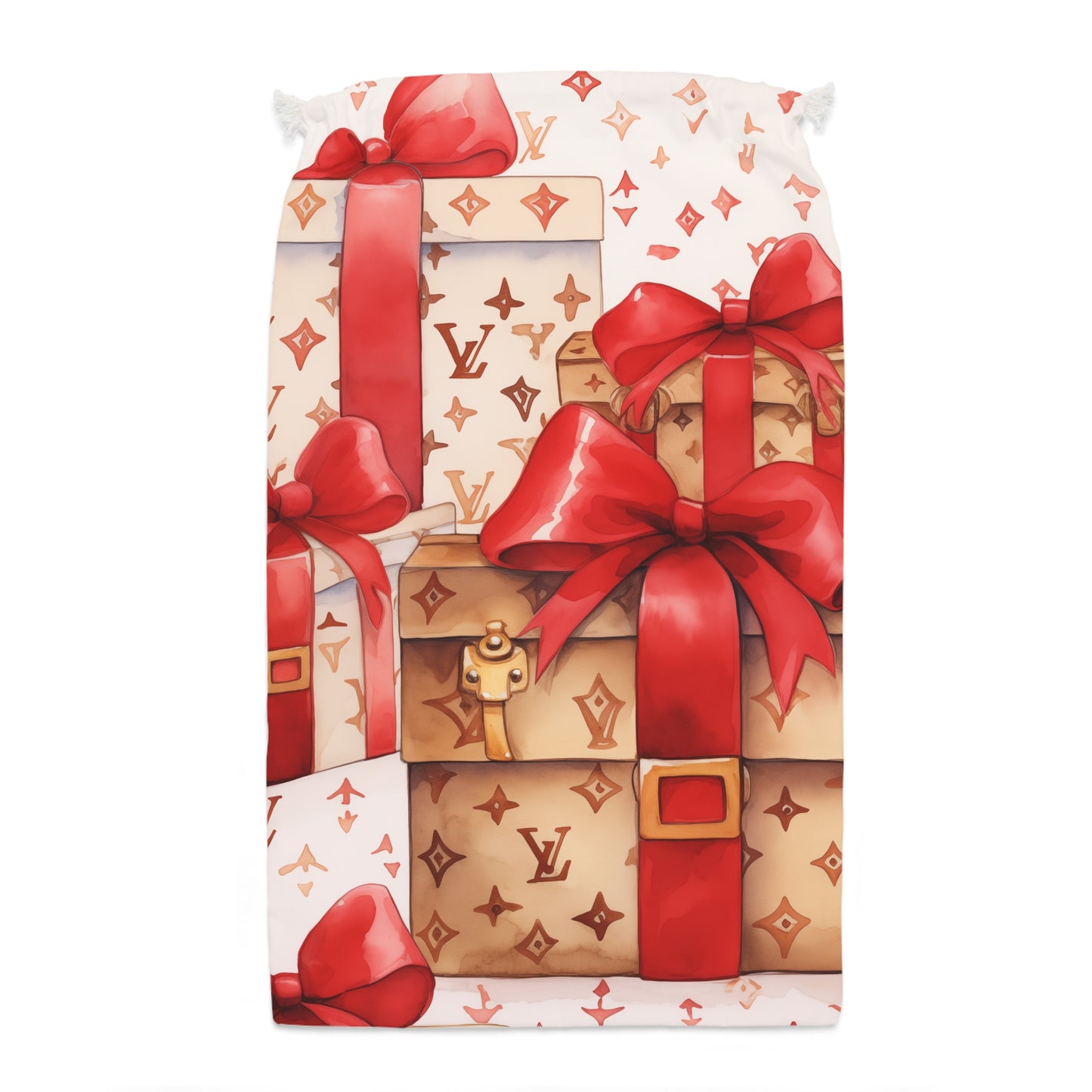 Designer Inspired Gift Sack - LV Red and Tan