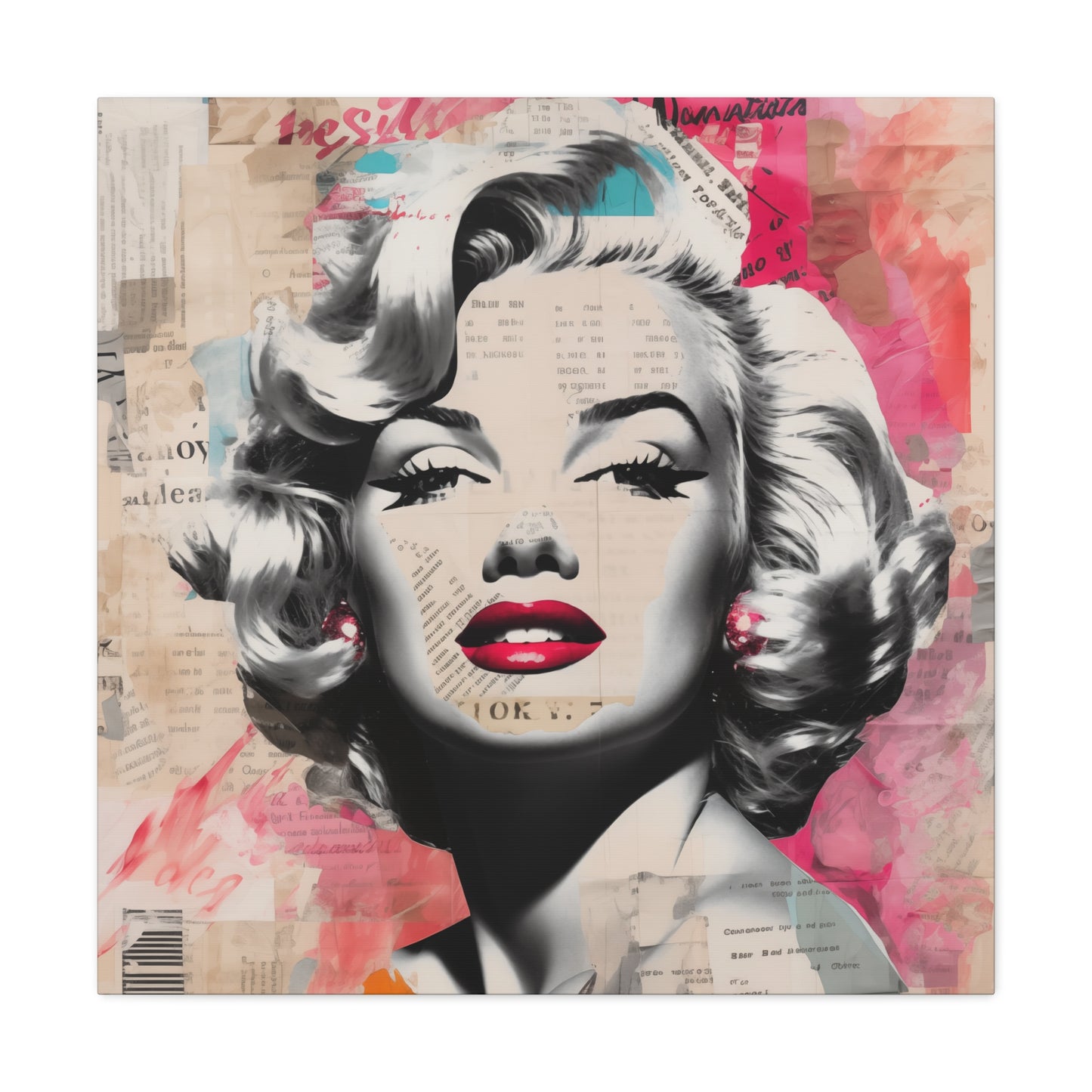 Canvas Wall Art, Gallery Wrapped Pop Art, Celebrity Wall Art – Marilyn Monroe - Newsprint