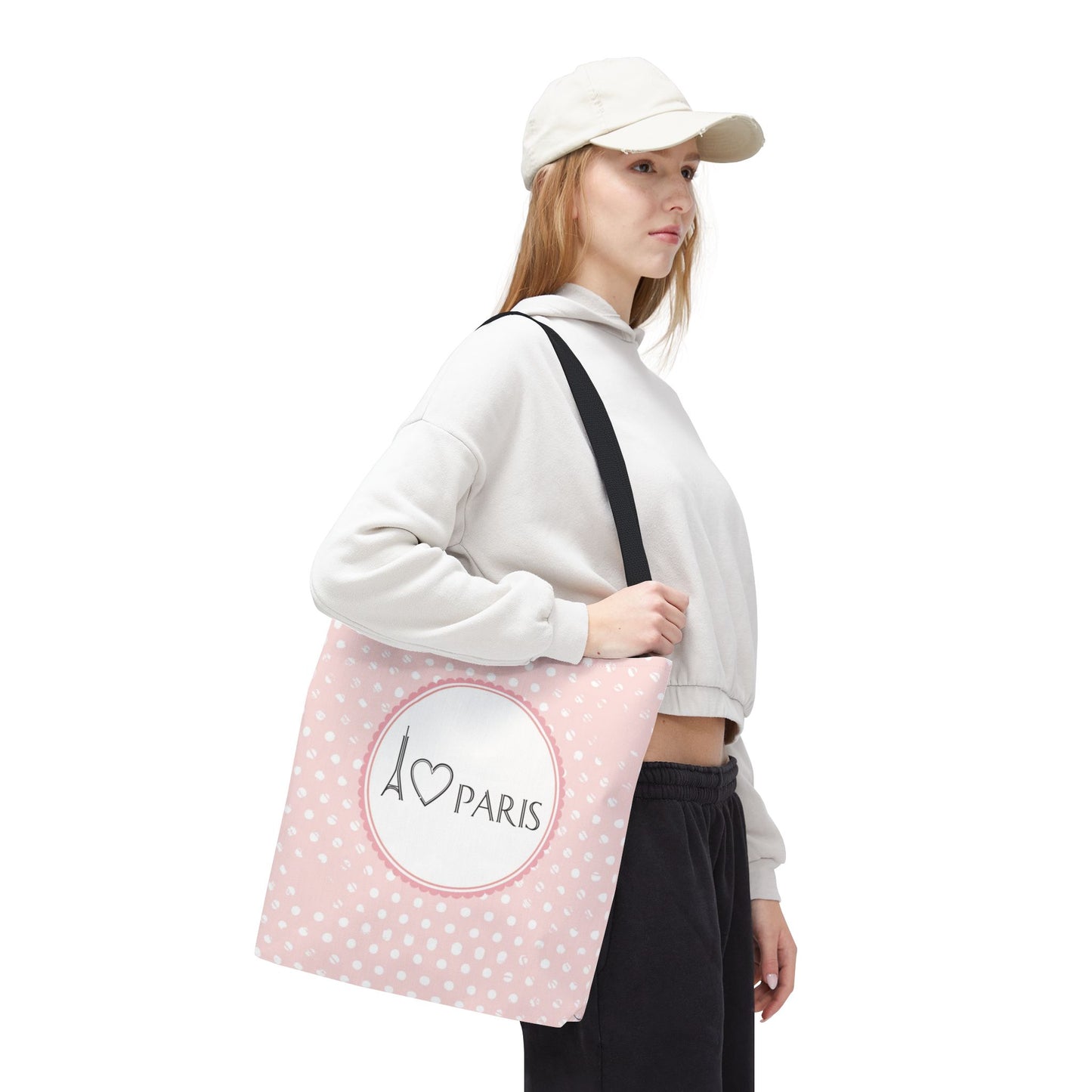I heart Paris Tote Bag, Utility Tote - Eiffel Tower Tote - Fashion Tote - Pink Dot