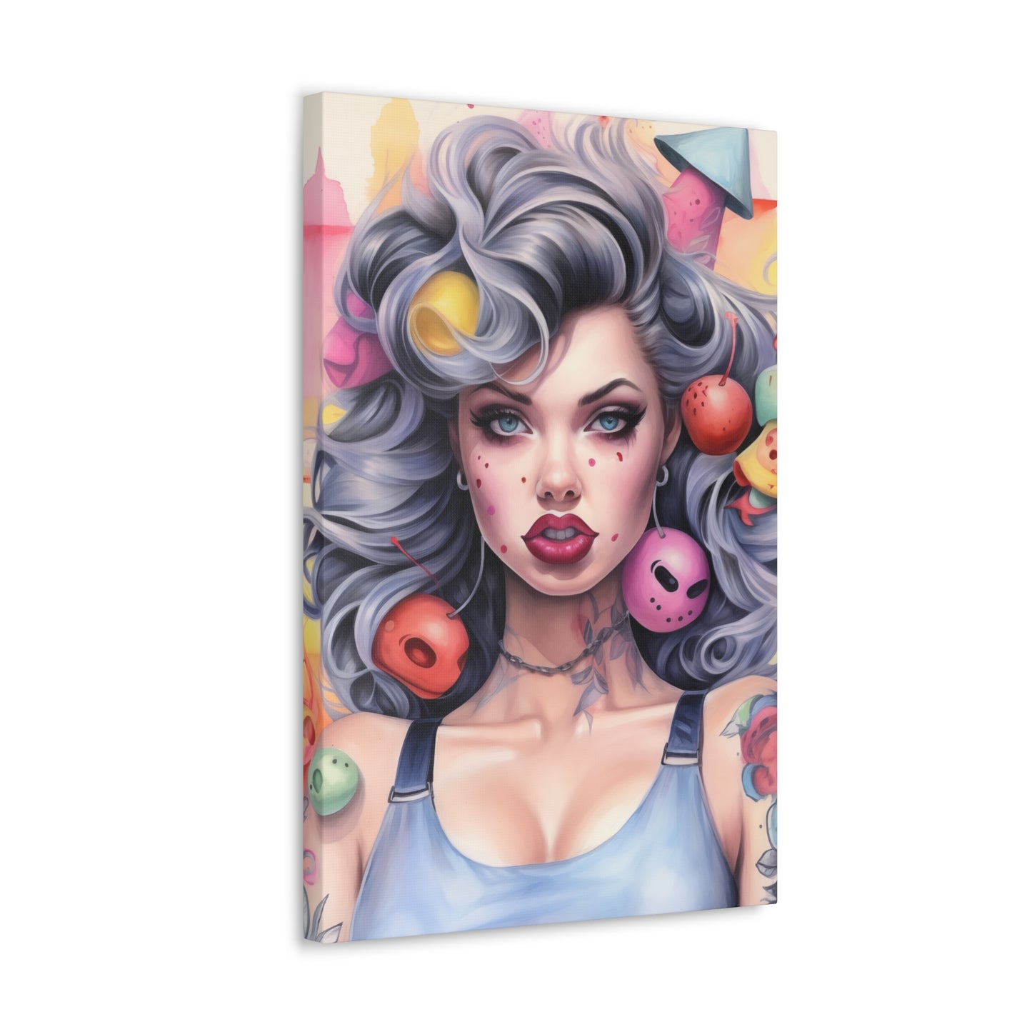 Gallery Wrapped Canvas, Tattooed Beauty, Femme Doll Pop Art Canvas – Lila
