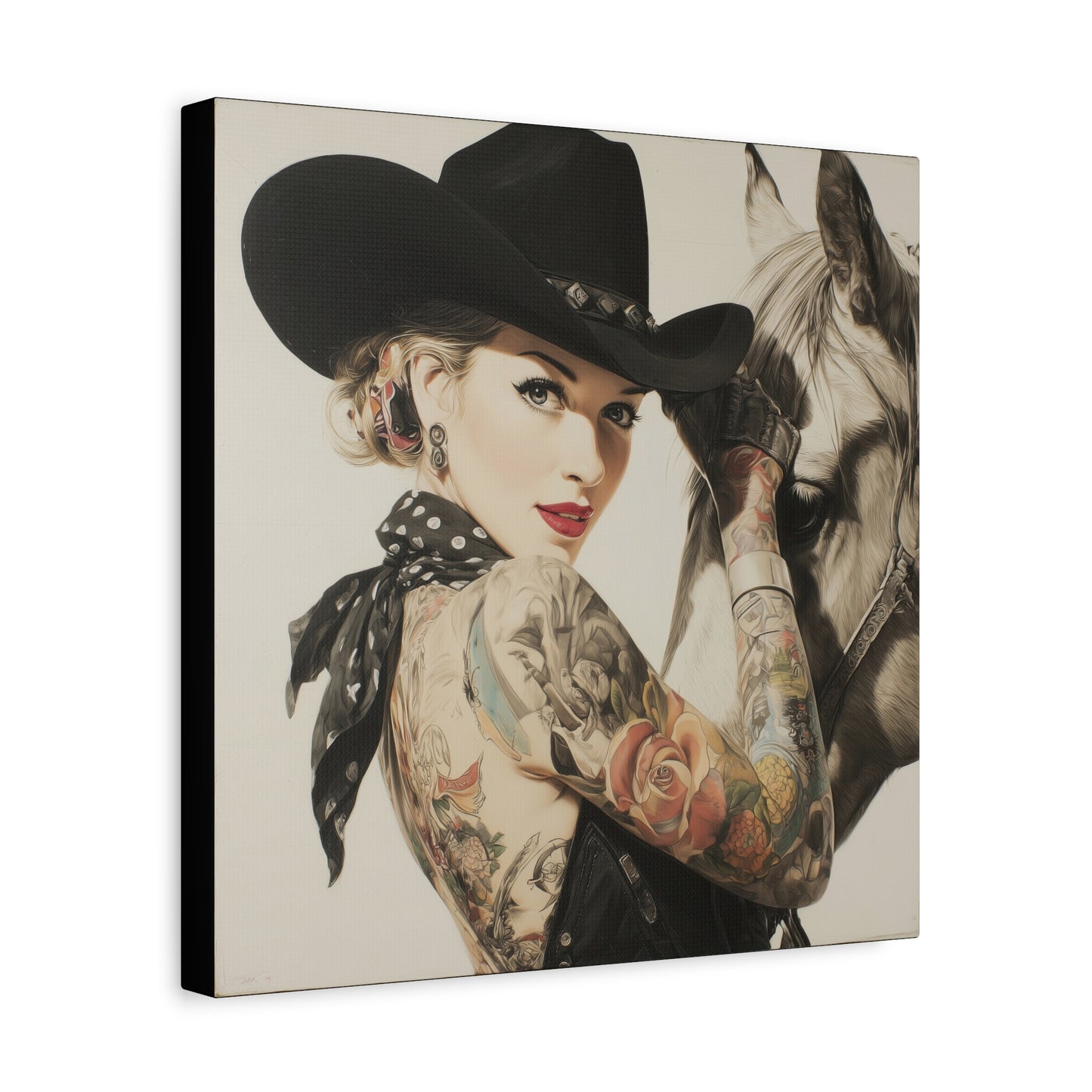 Gallery Wrapped Canvas, Wranglers and Wreckage Art Canvas, Erotic Pinup Art Canvas – Dottie