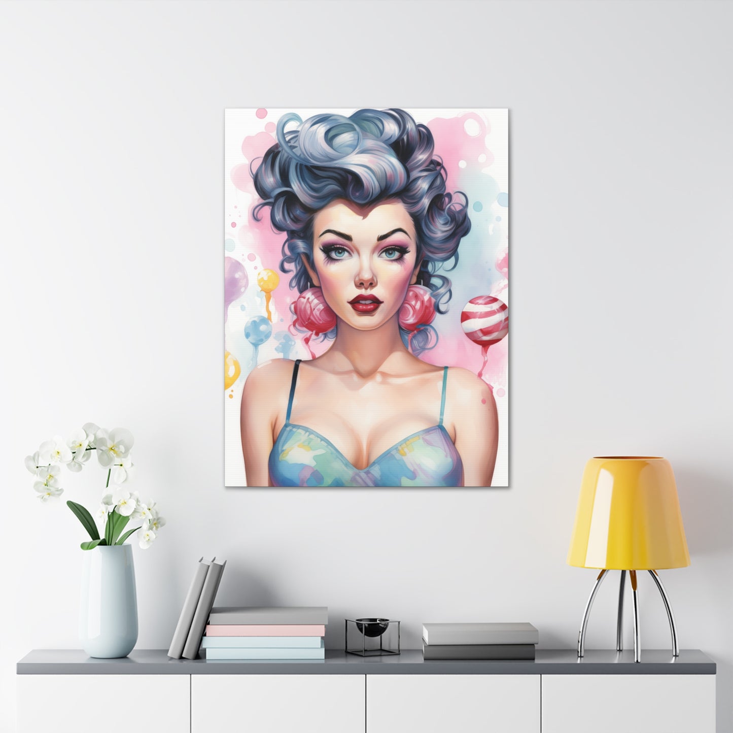 Canvas Gallery Wrapped High-Fashion Wall Art, Stylish Decor, Retro Femme Doll Pop Art – Poppy