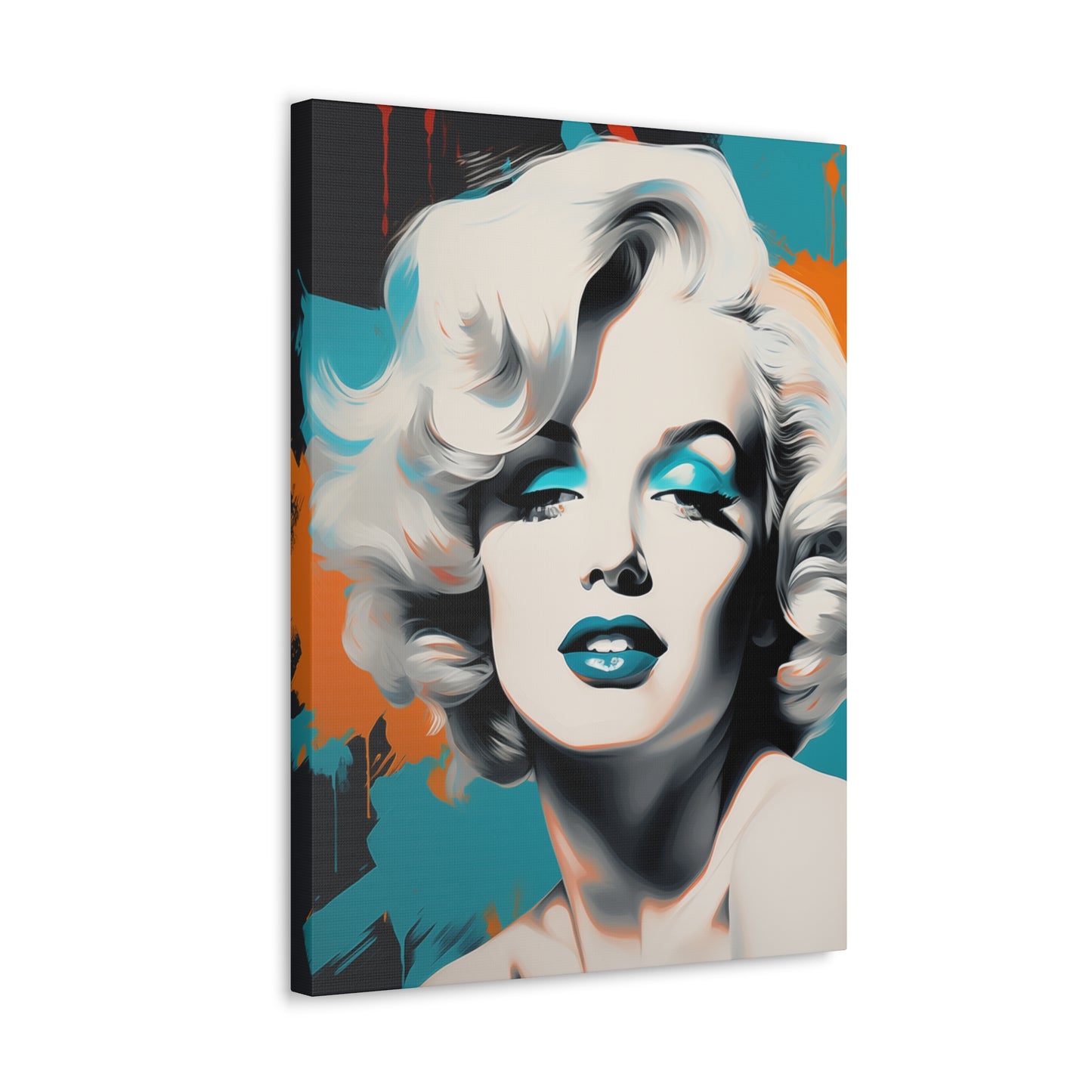 Canvas Wall Art, Gallery Wrapped Pop Art, Celebrity Wall Art – Marilyn Monroe - Orange and Teal