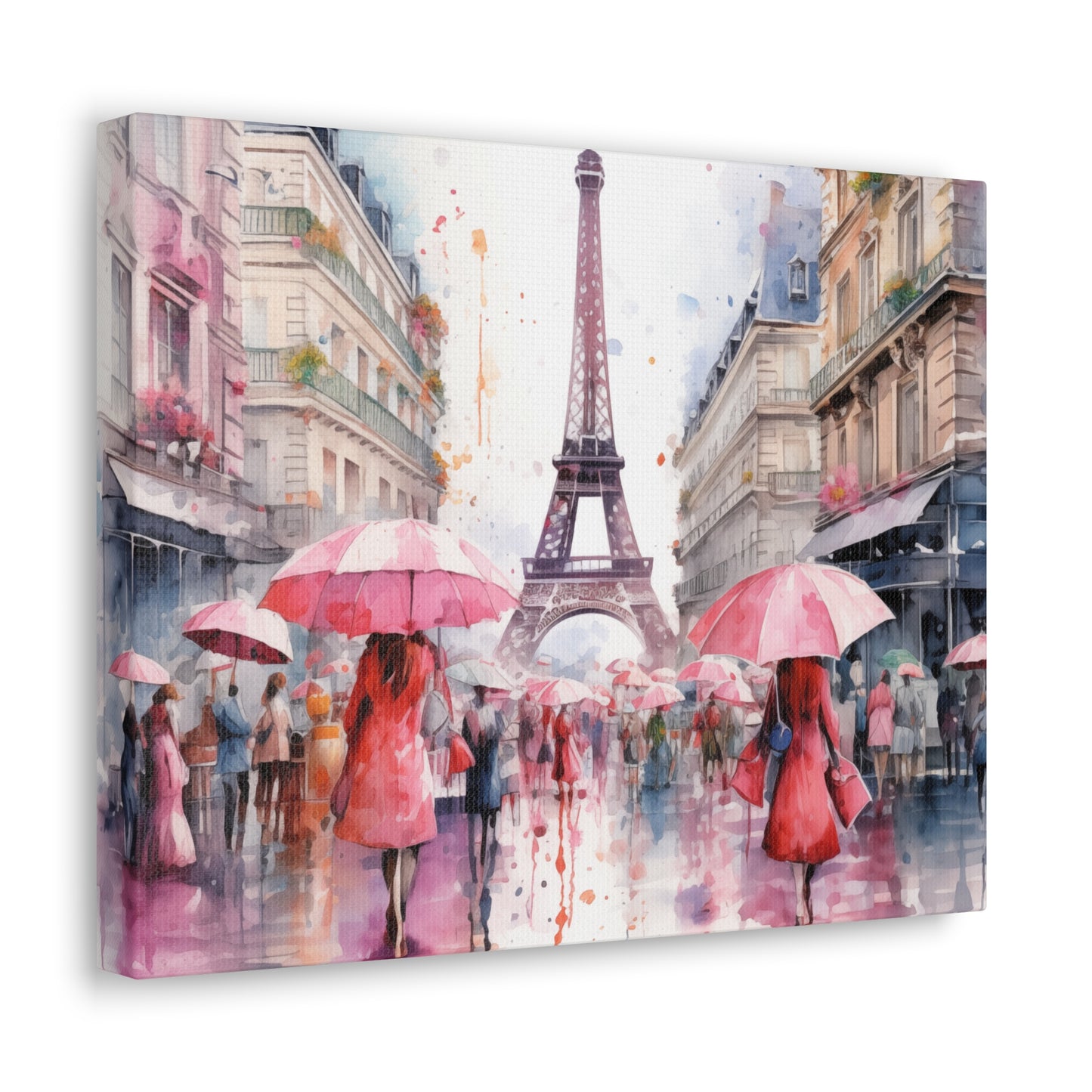 Eiffel Tower Wall Art, Paris France, Canvas Gallery Wrap - Pink Umbrellas