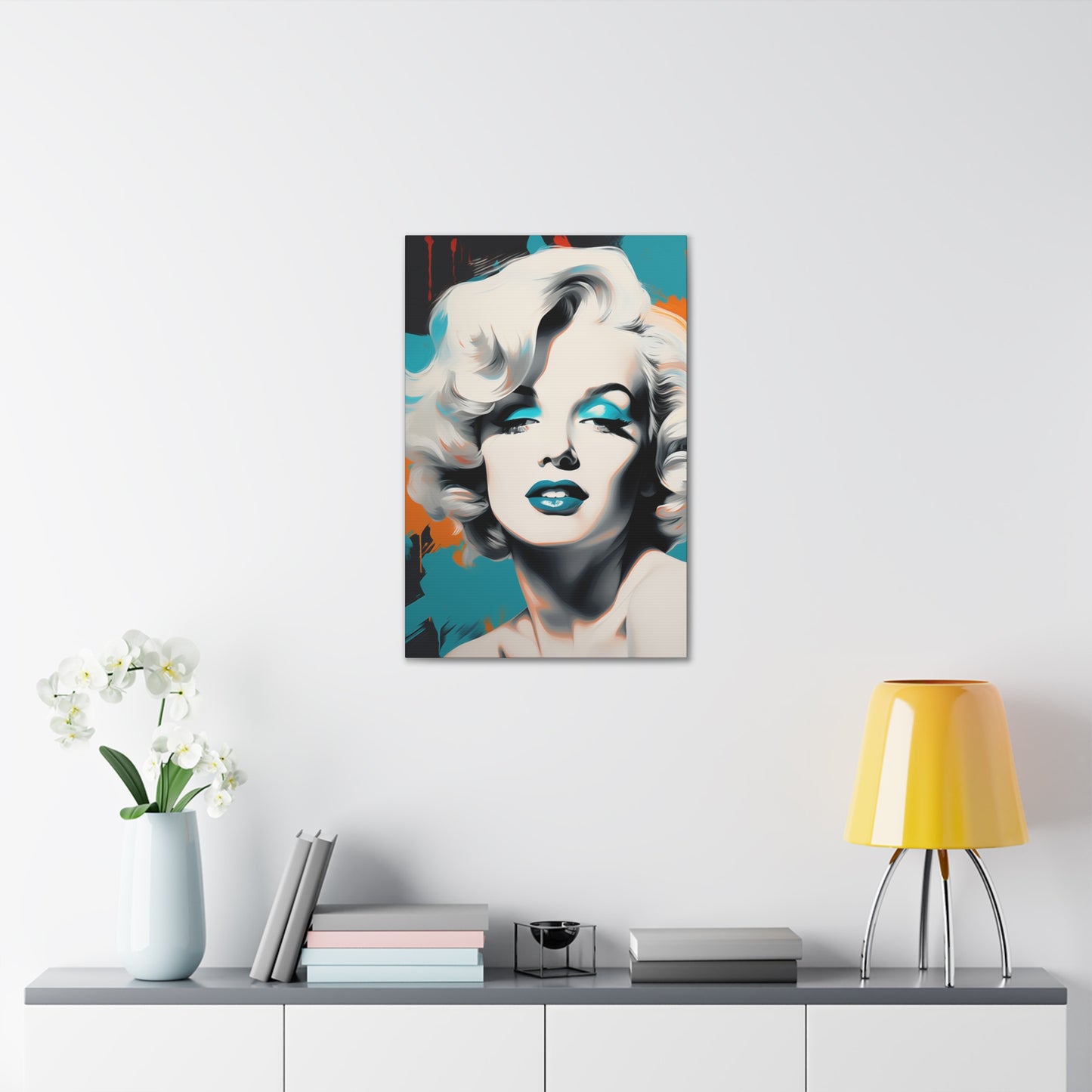 Canvas Wall Art, Gallery Wrapped Pop Art, Celebrity Wall Art – Marilyn Monroe - Orange and Teal