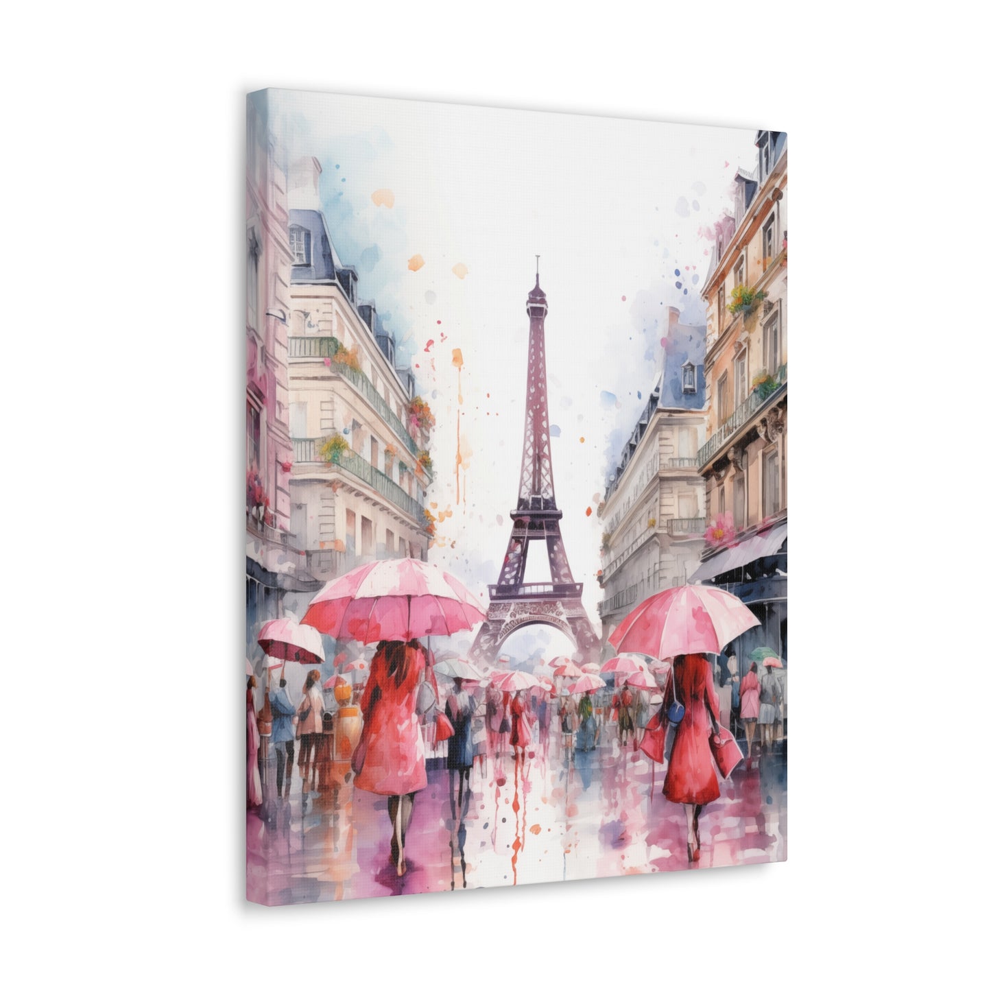 Eiffel Tower Wall Art, Paris France, Canvas Gallery Wrap - Pink Umbrellas