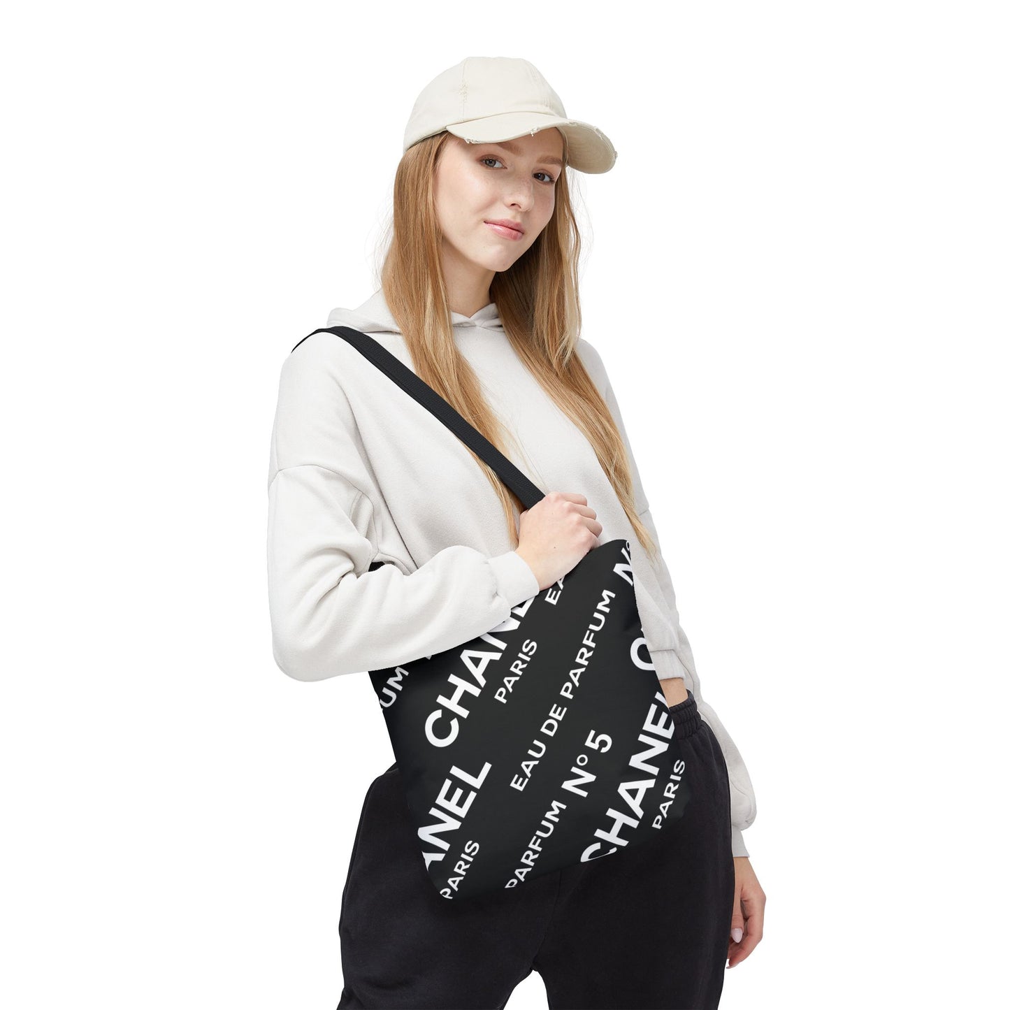 Designer Inspired Tote Bag, Utility Tote - Parfum Bottle Tote - Paris Black