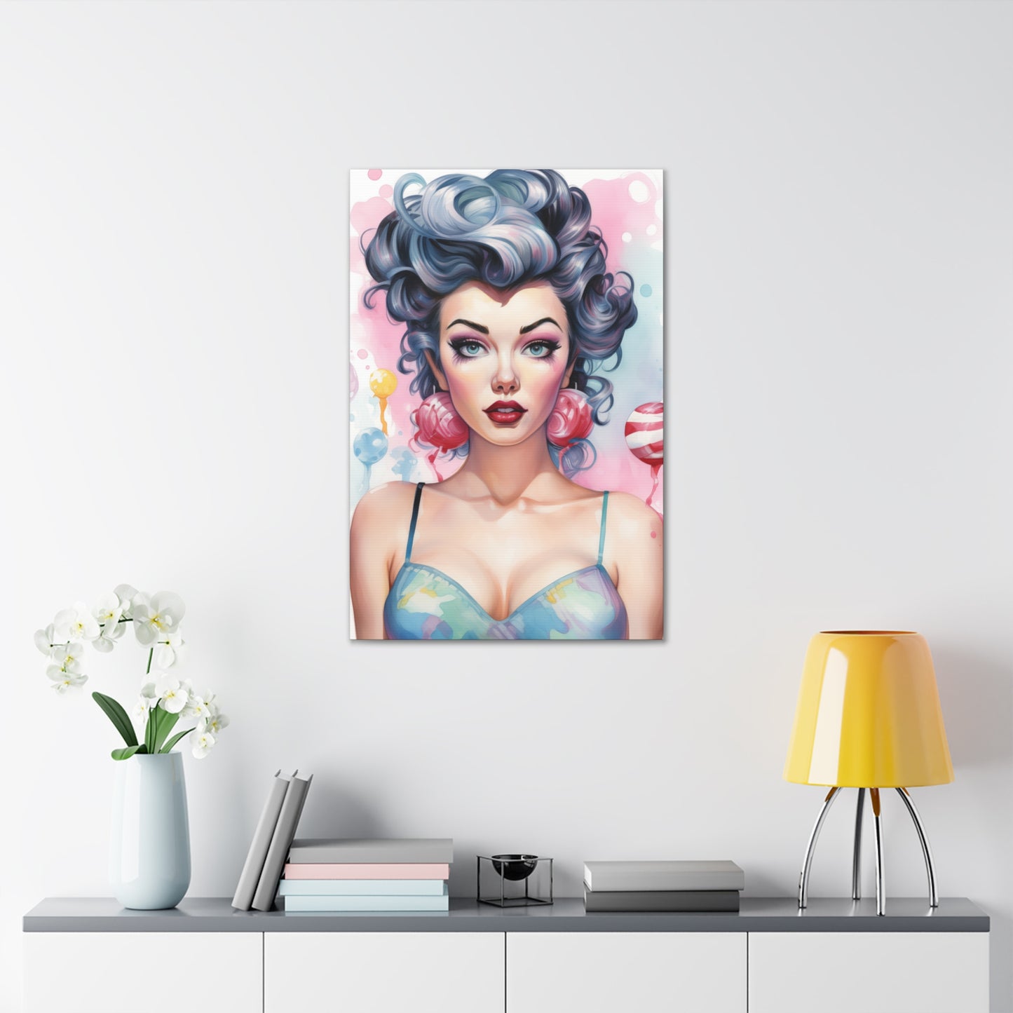 Canvas Gallery Wrapped High-Fashion Wall Art, Stylish Decor, Retro Femme Doll Pop Art – Poppy