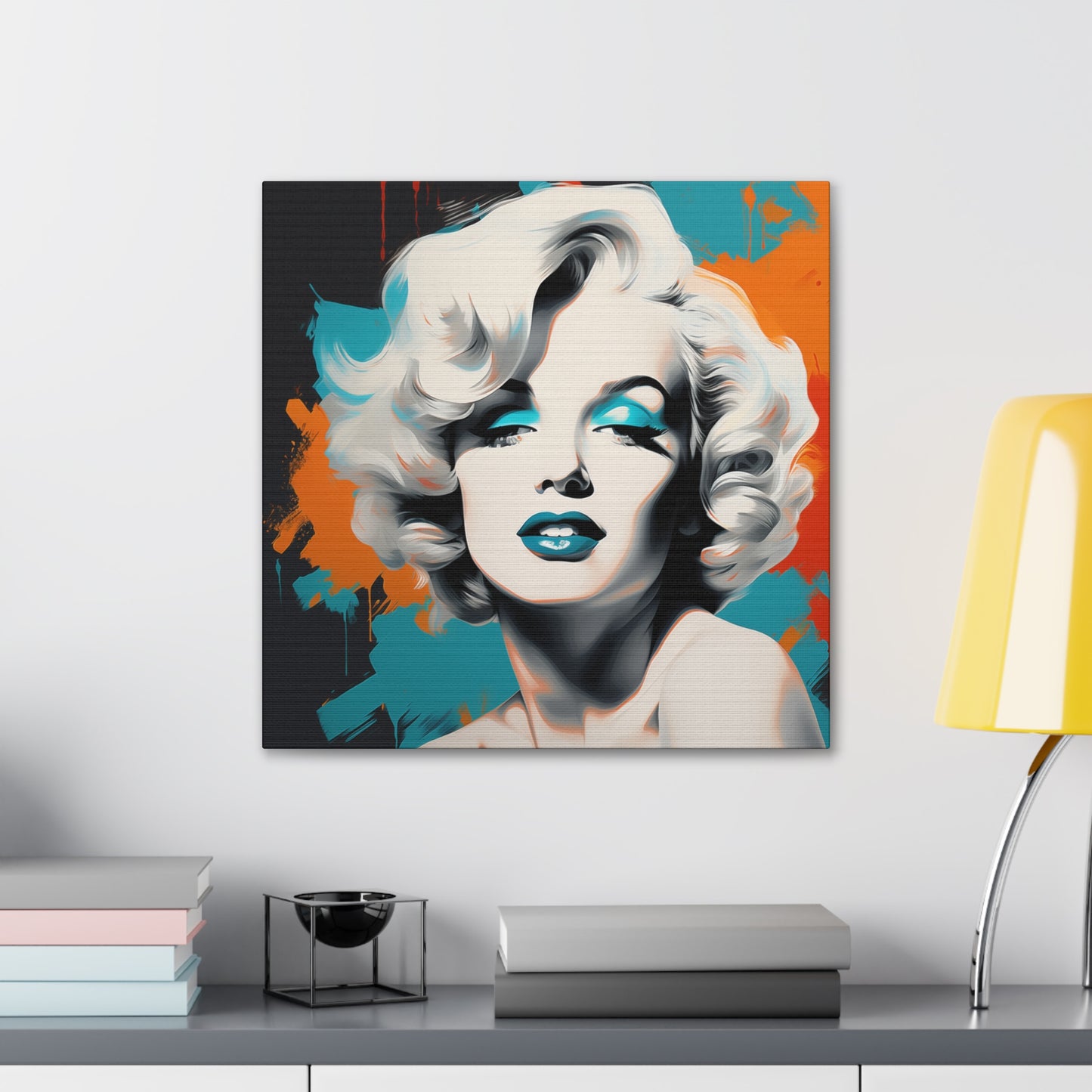 Canvas Wall Art, Gallery Wrapped Pop Art, Celebrity Wall Art – Marilyn Monroe - Orange and Teal