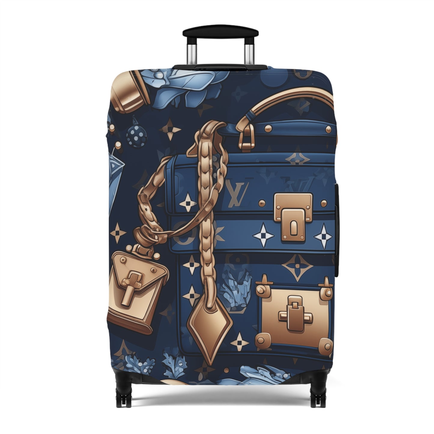Designer Inspired Luggage Cover - LV Blue and Gold