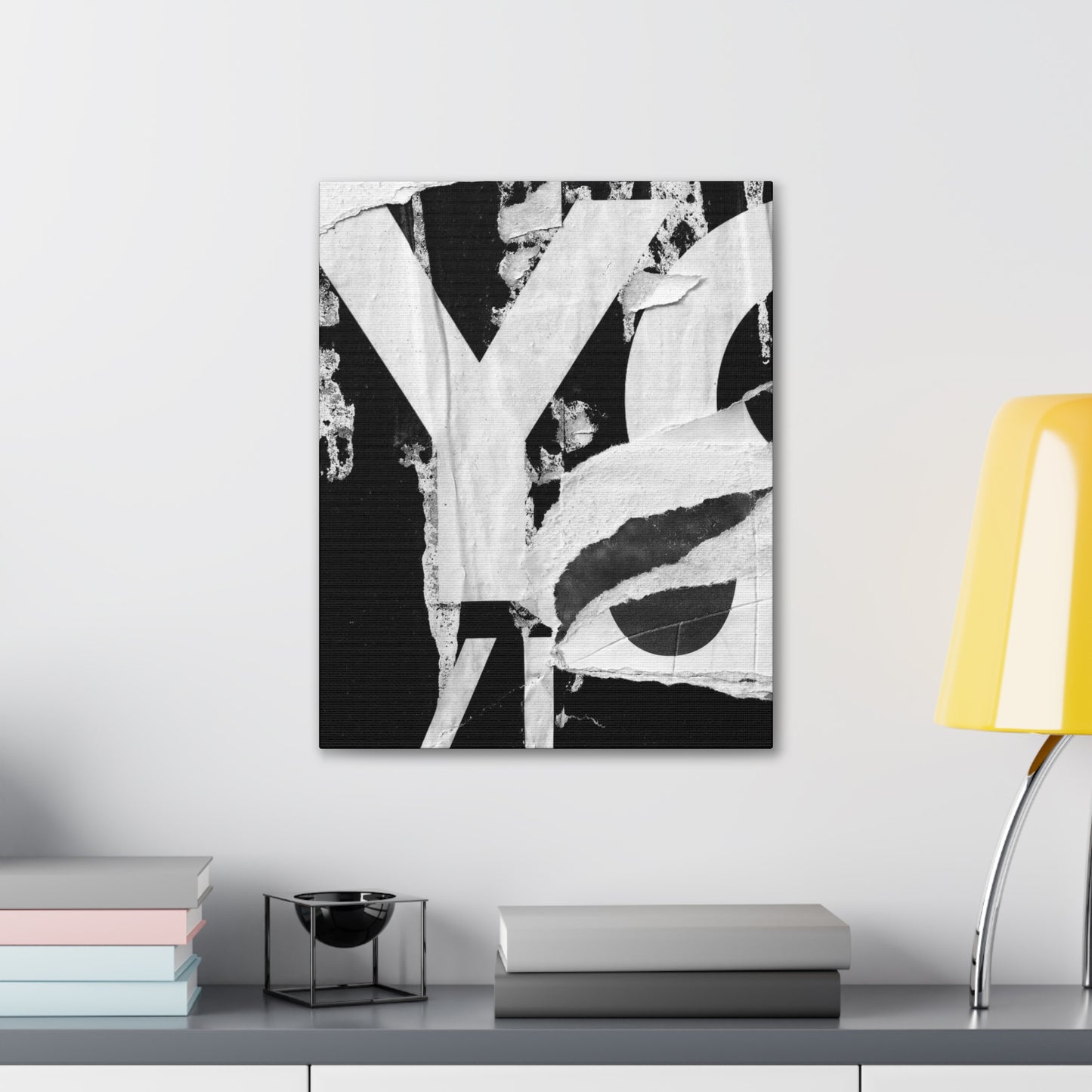 Canvas Wall Art, Gallery Wrapped Urban Street Art, Abstract Torn Poster Street Art - Black and White YO