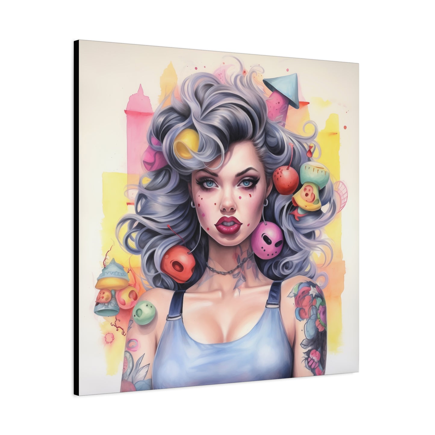 Gallery Wrapped Canvas, Tattooed Beauty, Femme Doll Pop Art Canvas – Lila