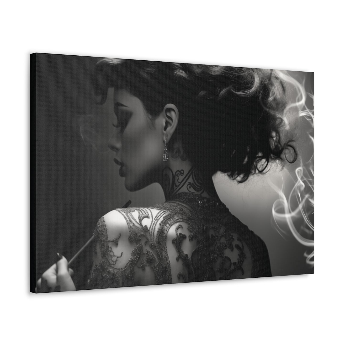 Canvas Gallery Wrap - Black and White Photography - Tattooed and Smoking