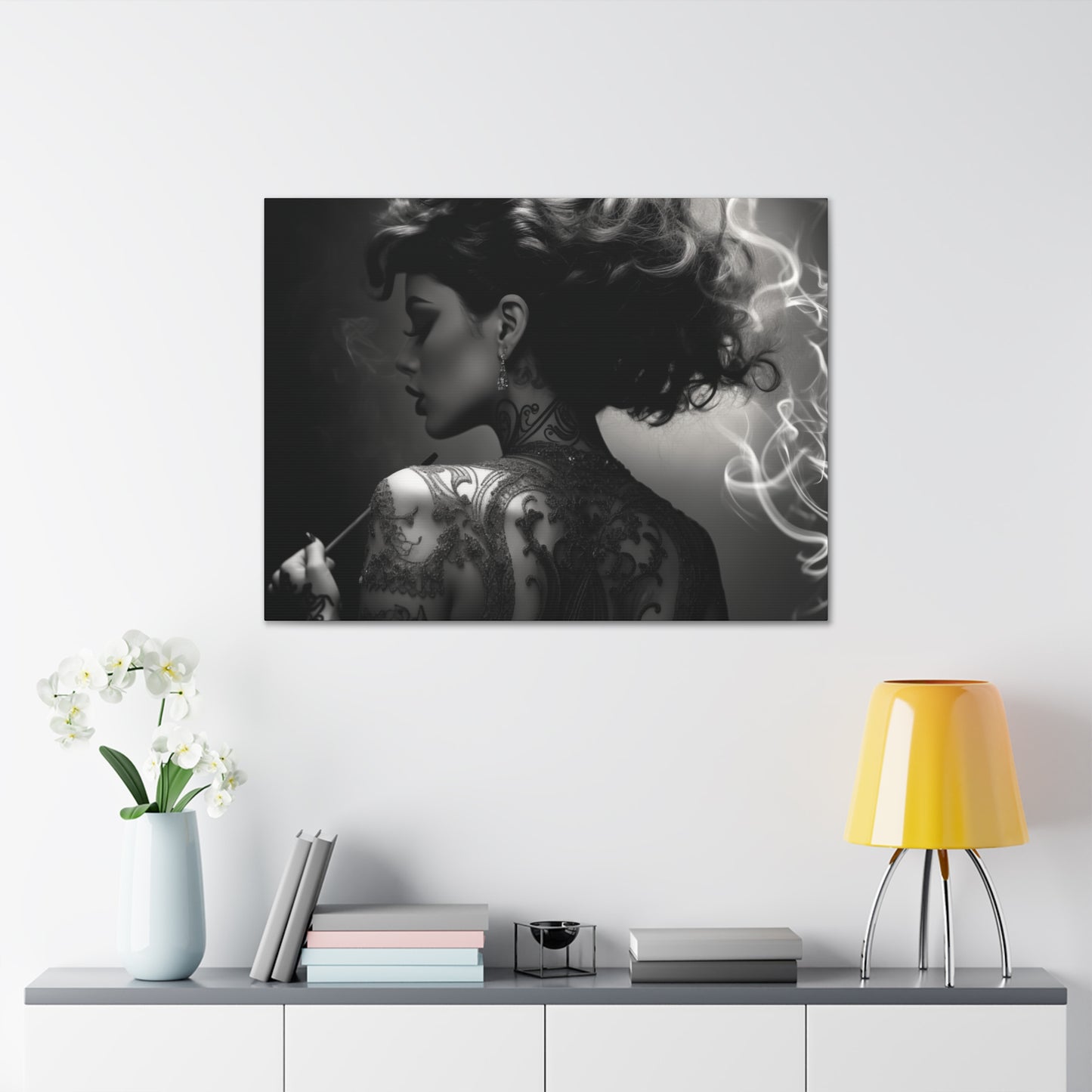 Canvas Gallery Wrap - Black and White Photography - Tattooed and Smoking