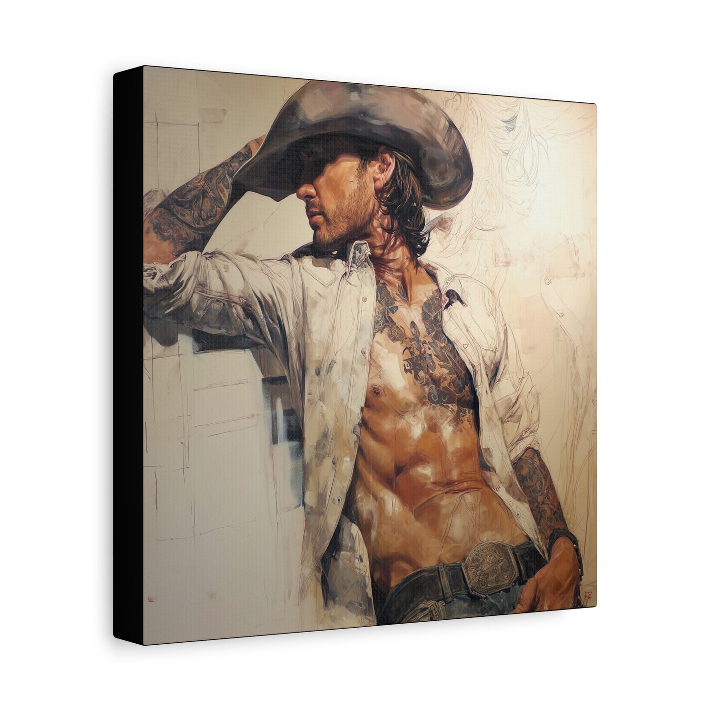 Gallery Wrapped Canvas, Wranglers and Wreckage Art Canvas, Erotic Pinup Art Canvas – Wyatt