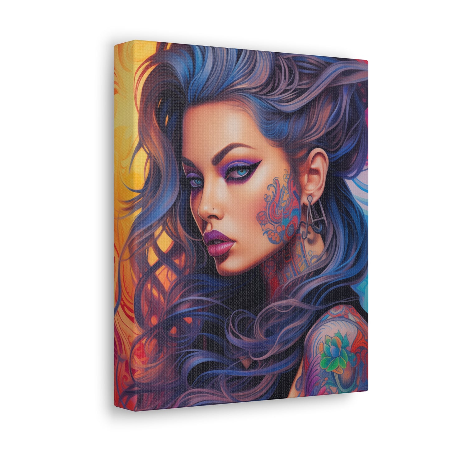 Gallery Wrapped Canvas, Edgy Tattooed Beauty, Urban Pop Art Canvas – Faye
