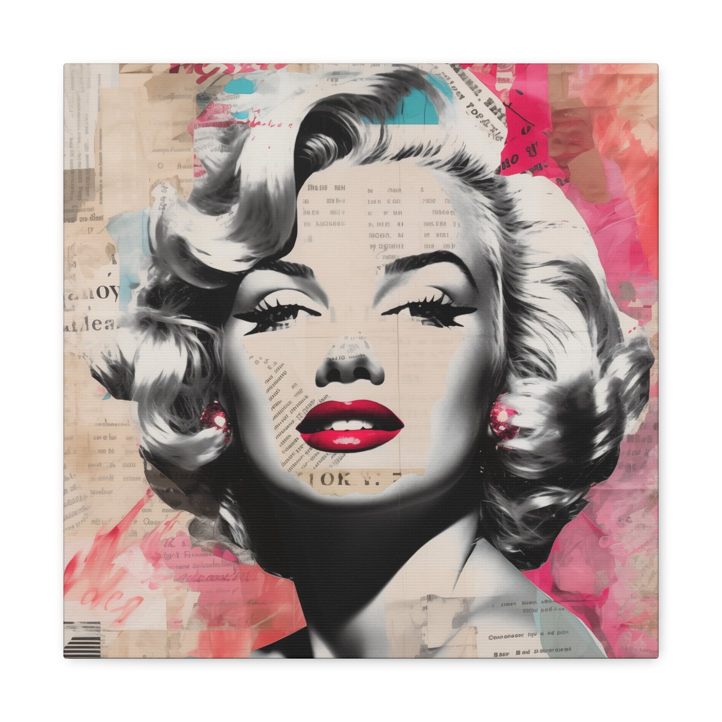 Canvas Wall Art, Gallery Wrapped Pop Art, Celebrity Wall Art – Marilyn Monroe - Newsprint