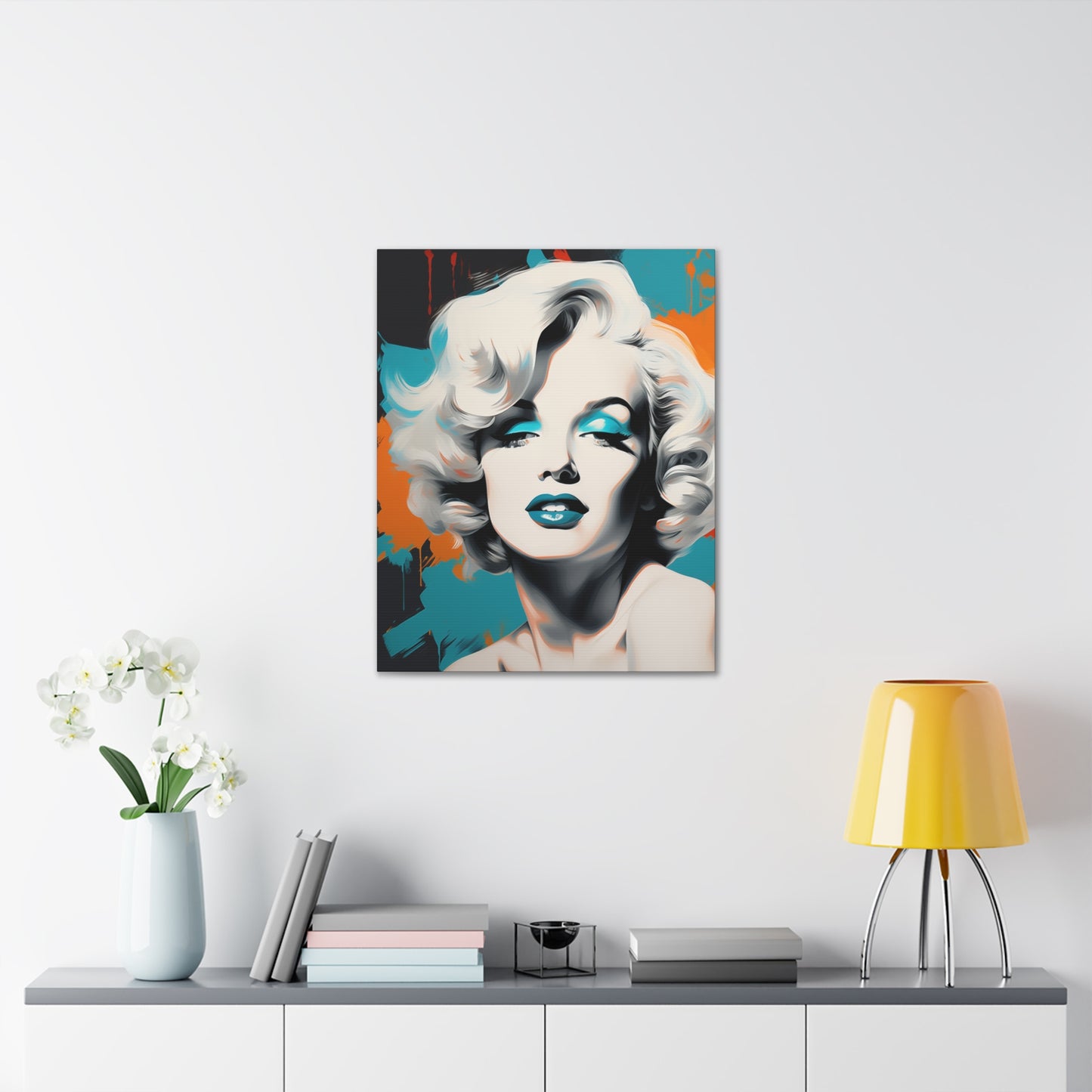 Canvas Wall Art, Gallery Wrapped Pop Art, Celebrity Wall Art – Marilyn Monroe - Orange and Teal