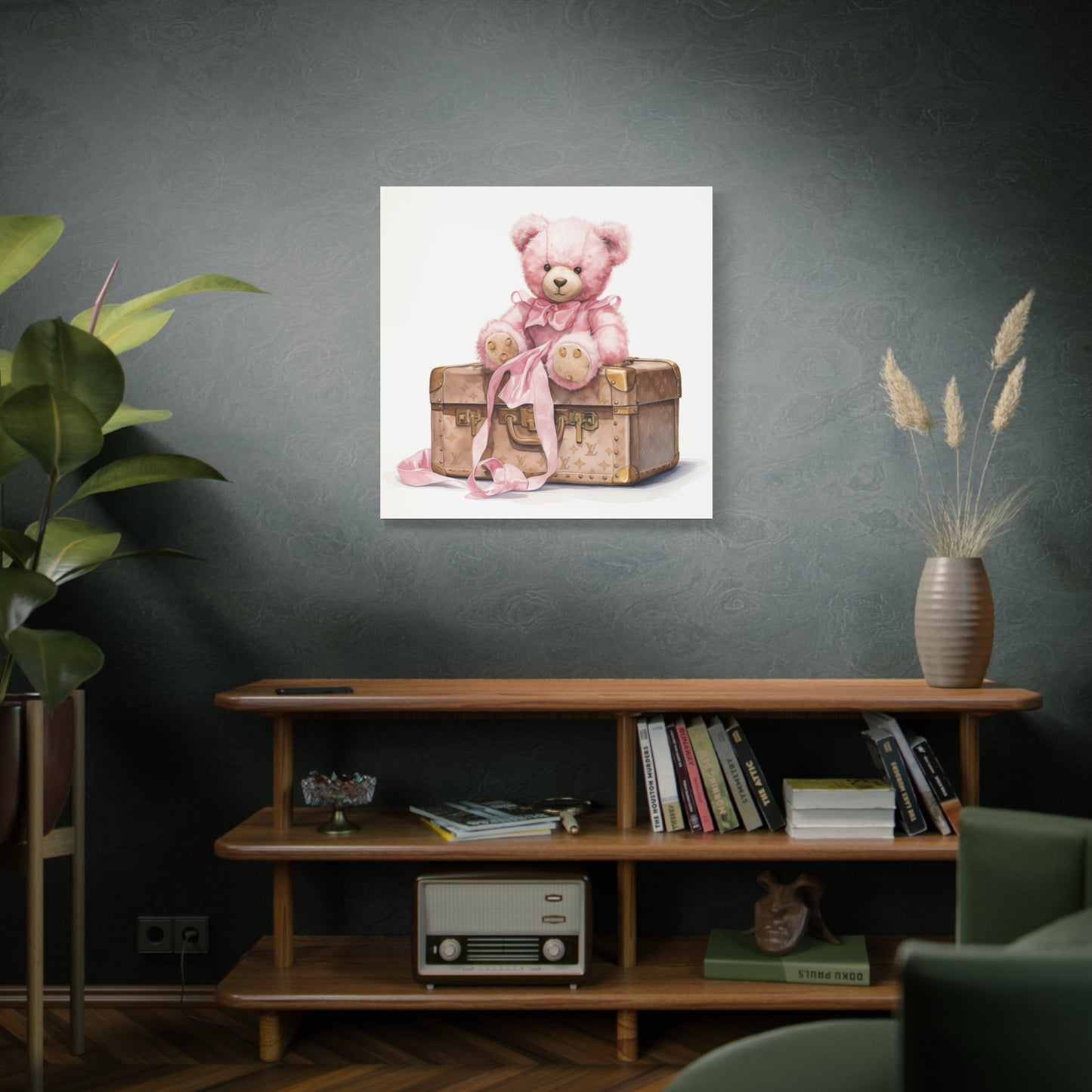 Canvas Gallery Wrap - Designer Inspired Trunk Bear Wall Art - Gold Buttons