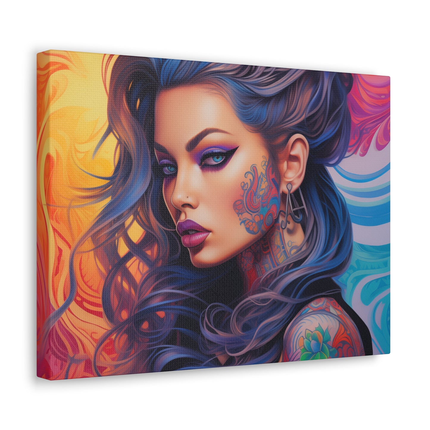 Gallery Wrapped Canvas, Edgy Tattooed Beauty, Urban Pop Art Canvas – Faye