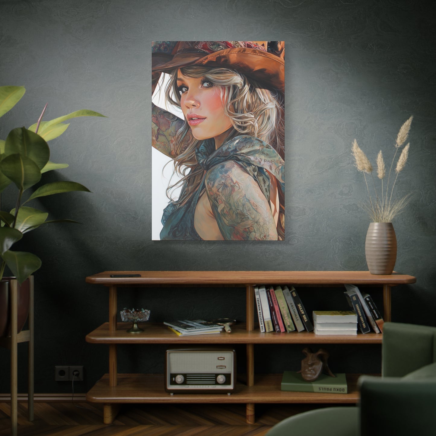 Gallery Wrapped Canvas, Wranglers and Wreckage Art Canvas, Erotic Pinup Art Canvas – Millie