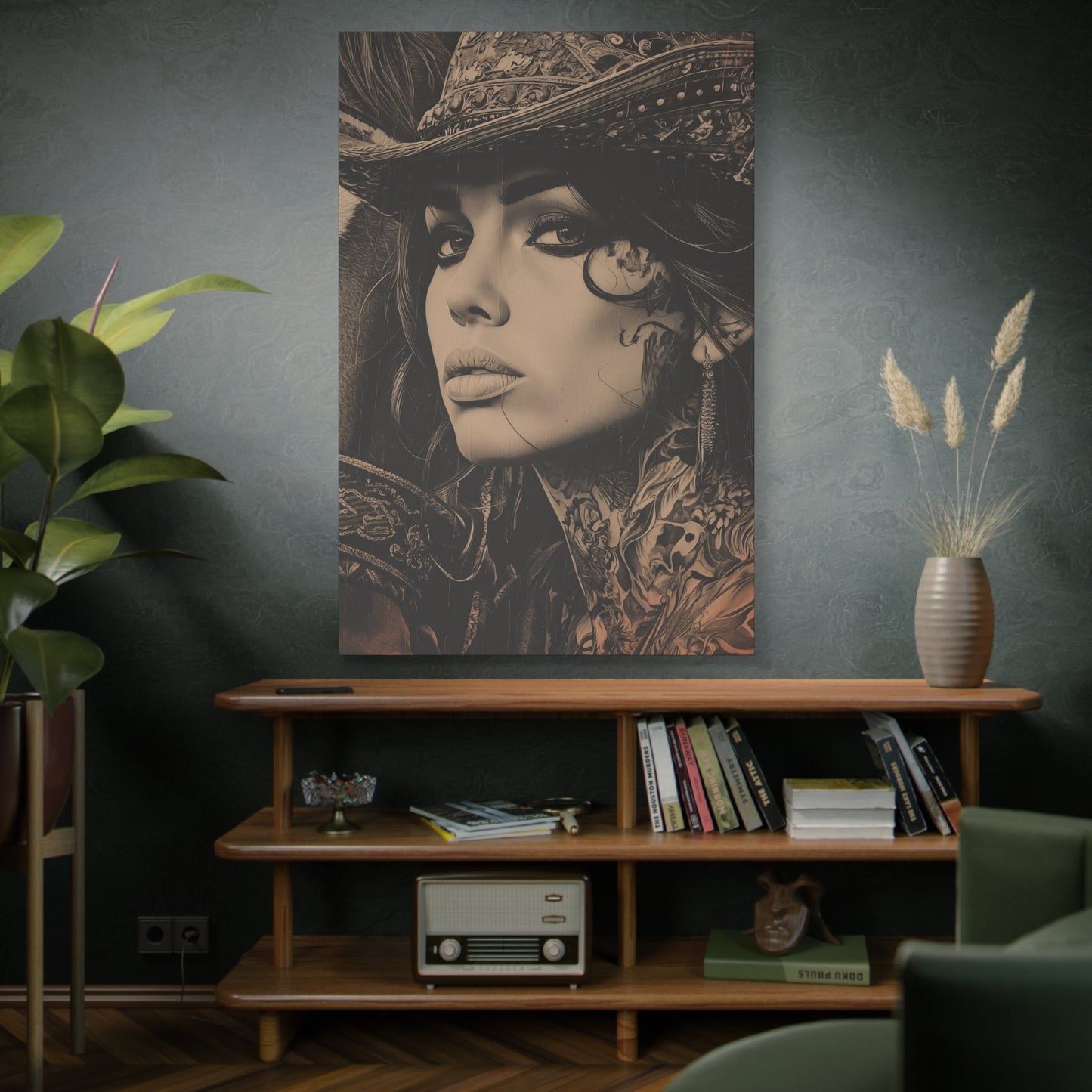 Gallery Wrapped Canvas, Wranglers and Wreckage Art Canvas, Erotic Pinup Art Canvas – Loretta