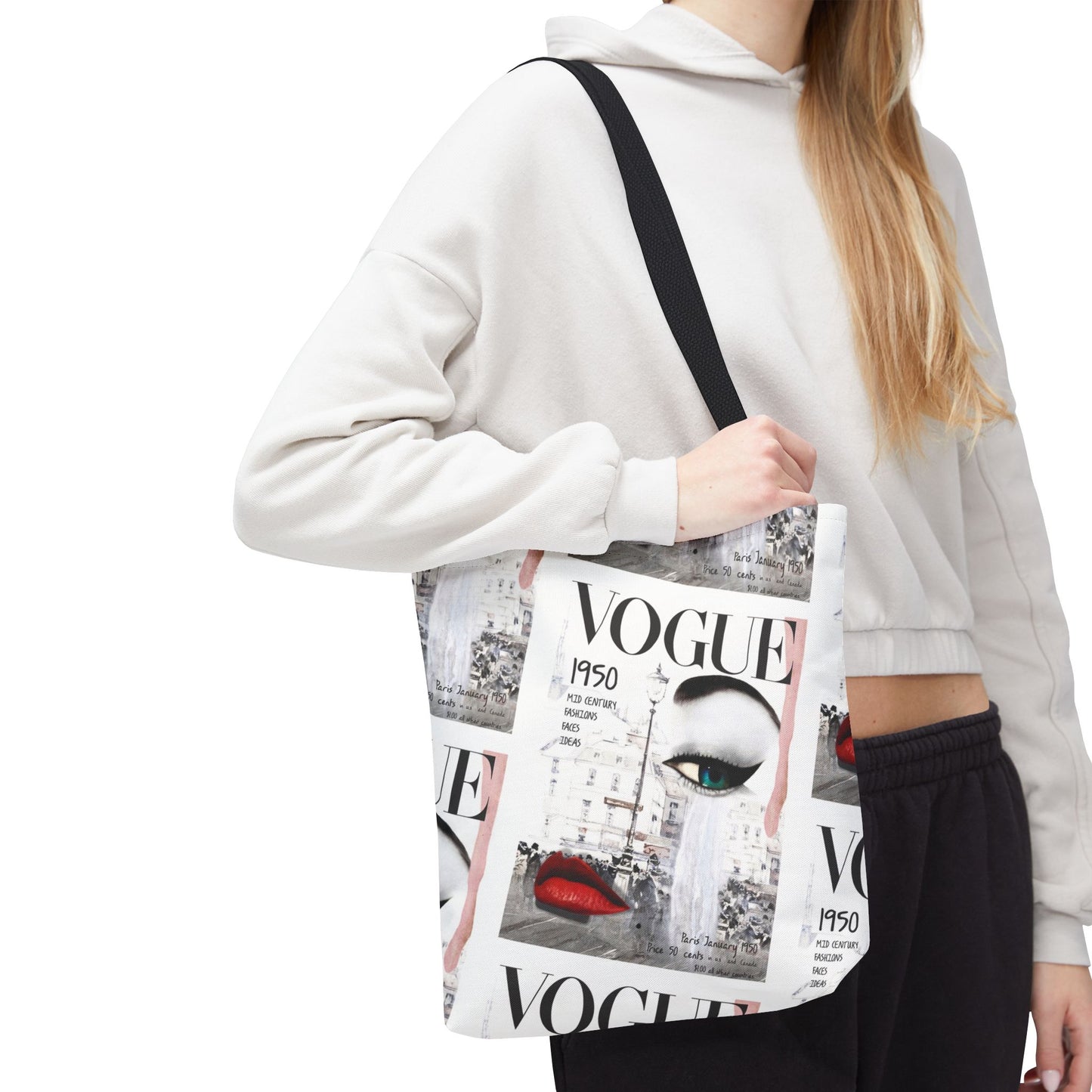 1950 Fashion Face Tote Bag, Utility Tote - VOGUE Tote - Fashion Tote