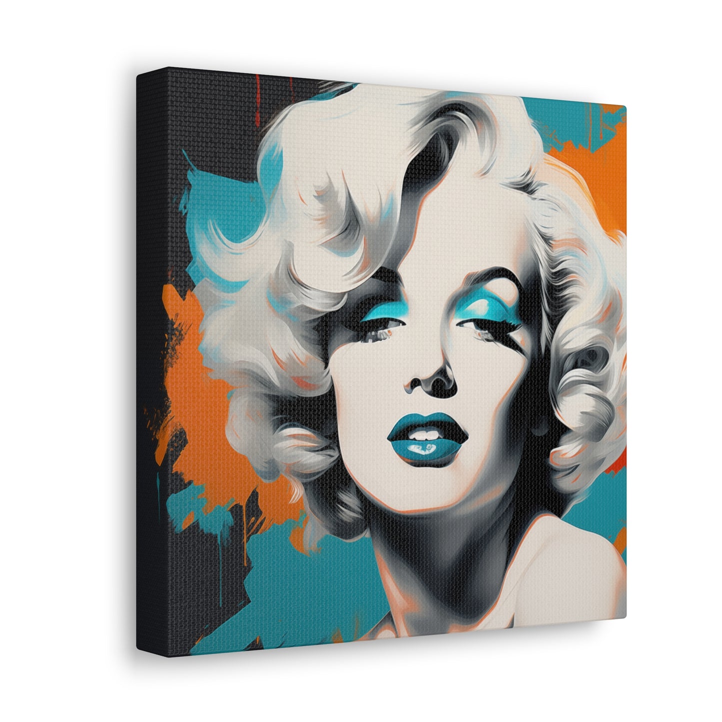 Canvas Wall Art, Gallery Wrapped Pop Art, Celebrity Wall Art – Marilyn Monroe - Orange and Teal