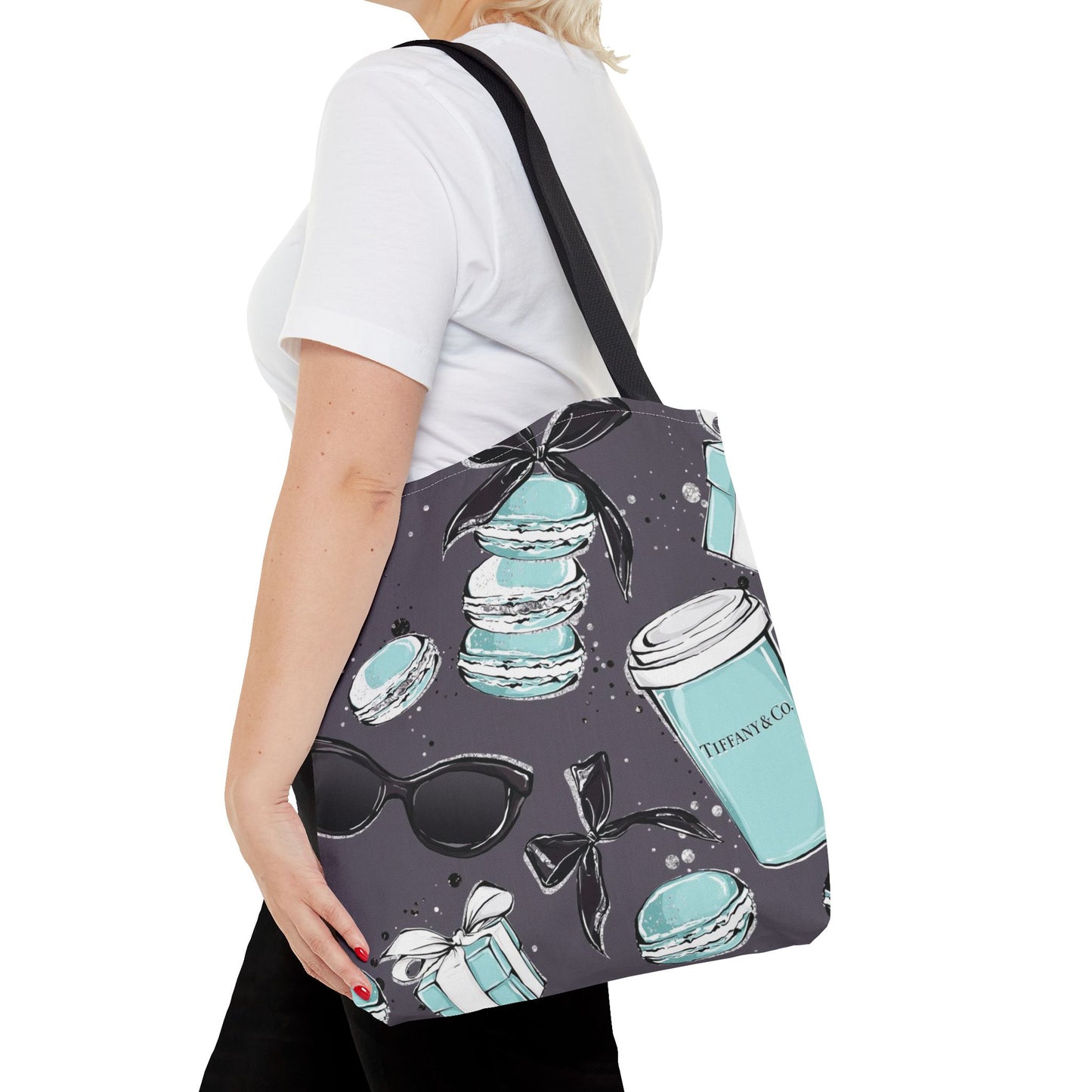 Coffee and Macarons Canvas Tote Bag, Basic Square Tote - Breakfast at Tiffany Inspired