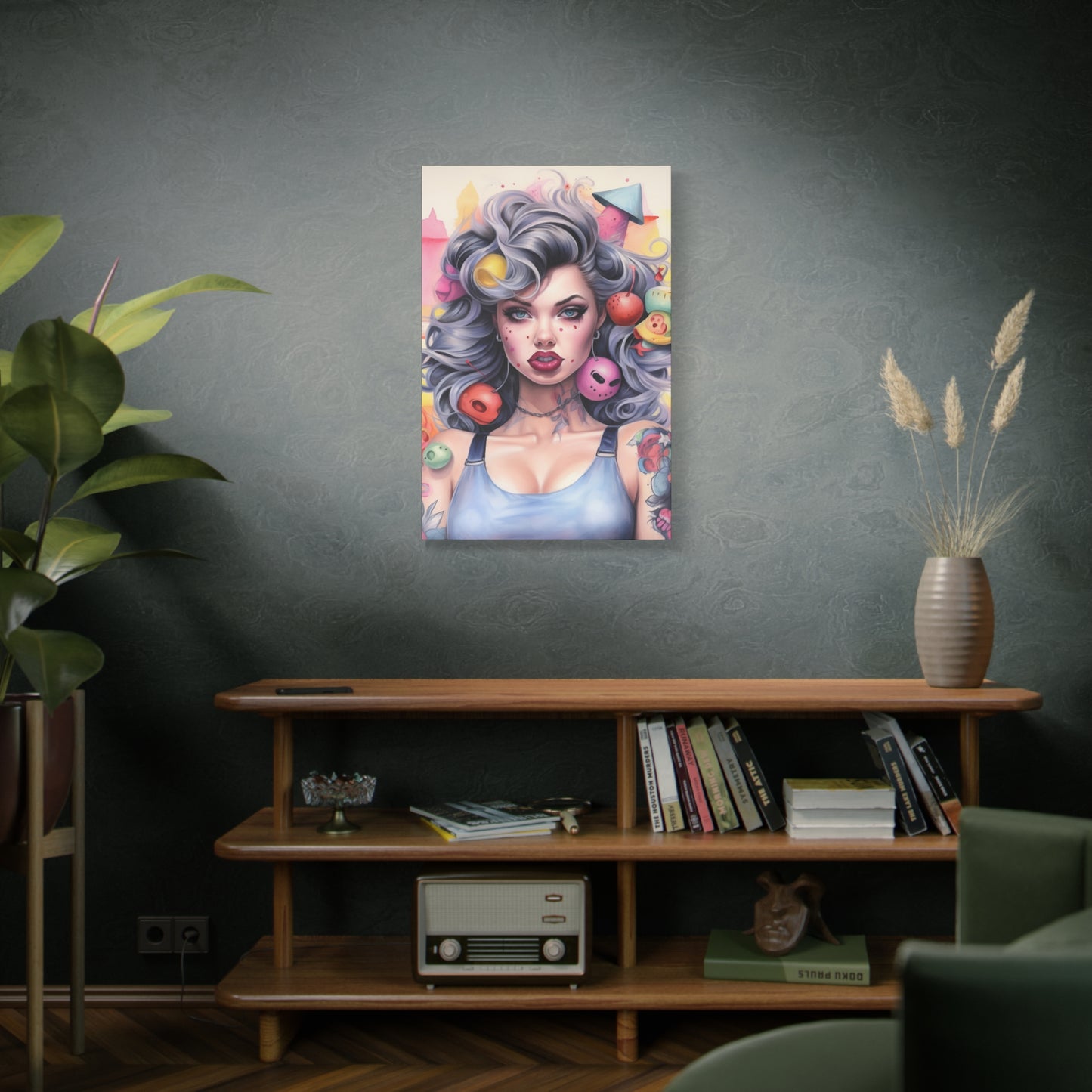 Gallery Wrapped Canvas, Tattooed Beauty, Femme Doll Pop Art Canvas – Lila