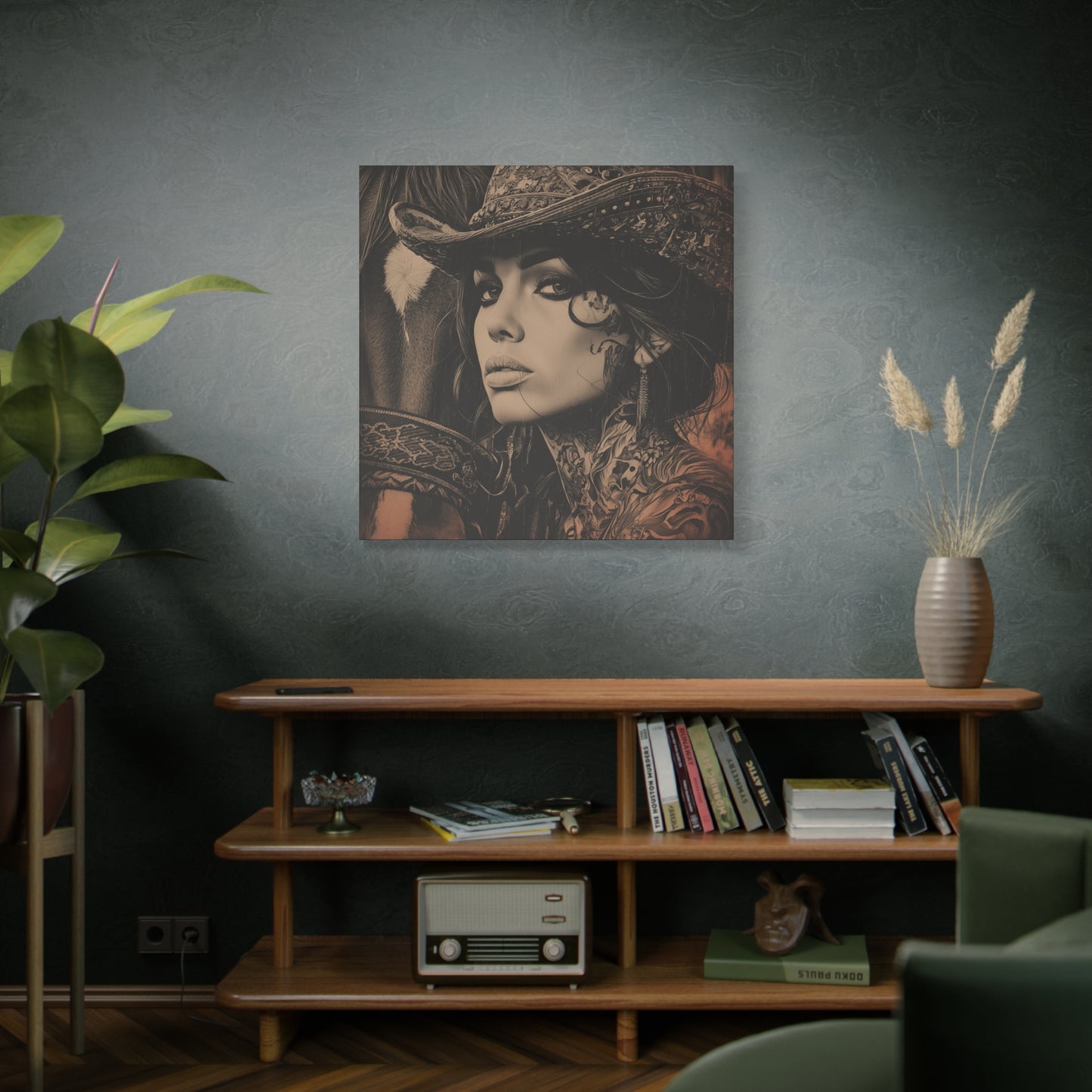 Gallery Wrapped Canvas, Wranglers and Wreckage Art Canvas, Erotic Pinup Art Canvas – Loretta