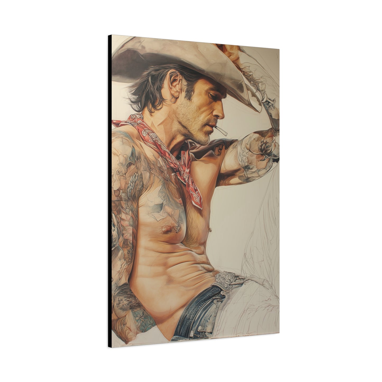 Gallery Wrapped Canvas, Wranglers and Wreckage Art Canvas, Erotic Pinup Art Canvas – Colt