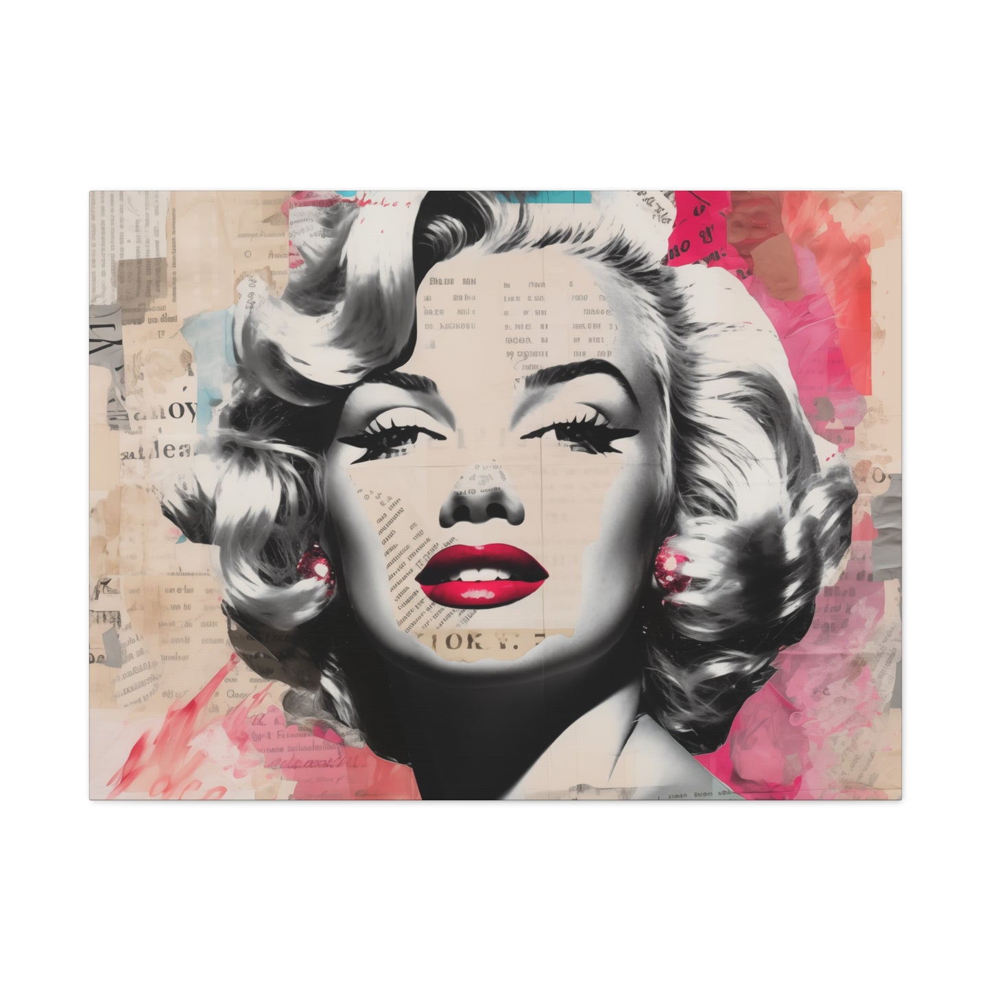 Canvas Wall Art, Gallery Wrapped Pop Art, Celebrity Wall Art – Marilyn Monroe - Newsprint