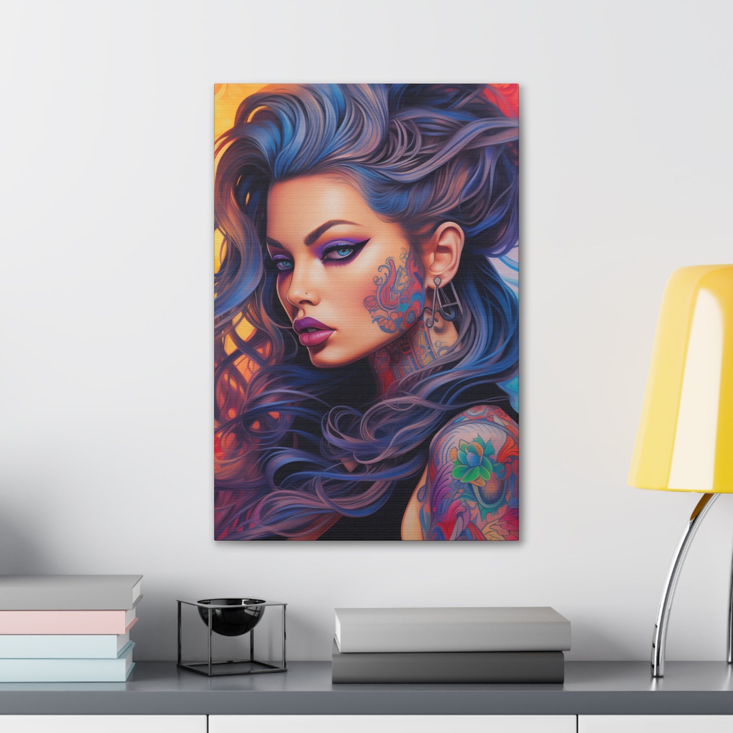 Gallery Wrapped Canvas, Edgy Tattooed Beauty, Urban Pop Art Canvas – Faye