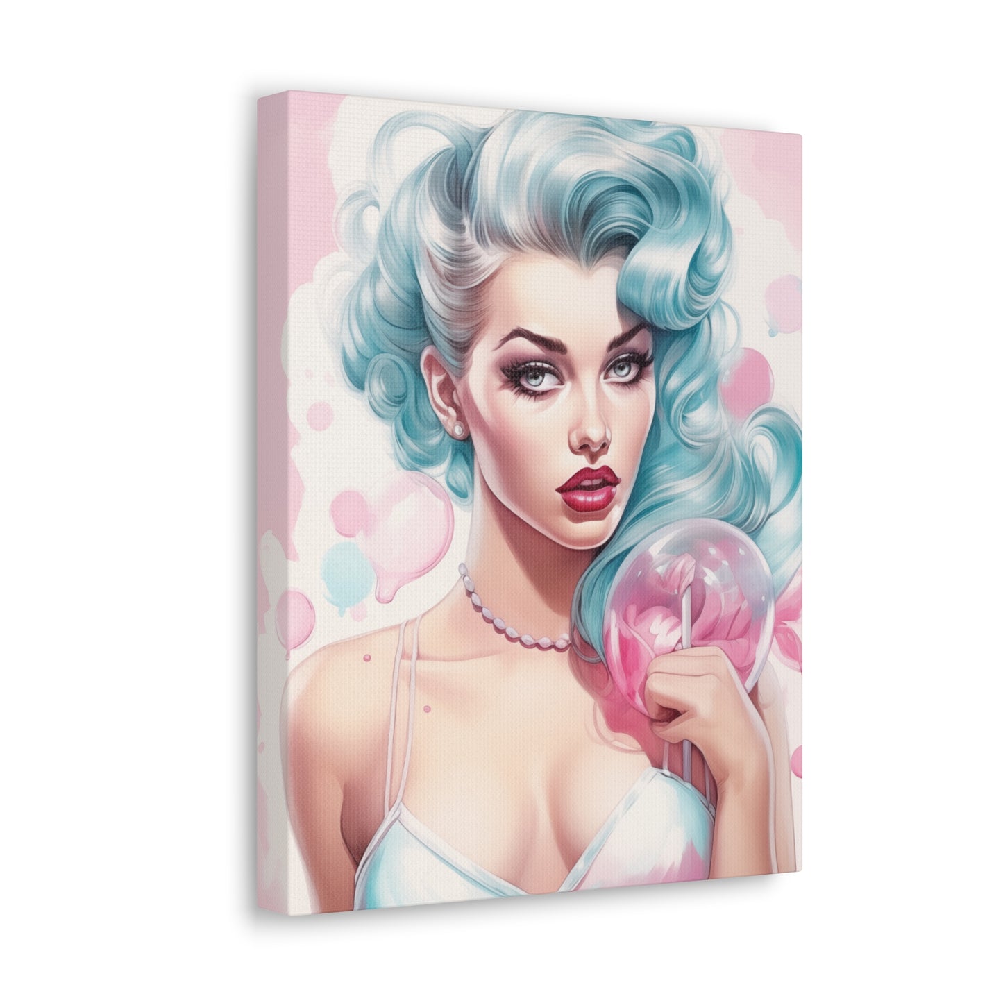 Canvas Gallery Wrapped High-Fashion Wall Art, Stylish Decor, Retro Femme Doll Pop Art – Tessa