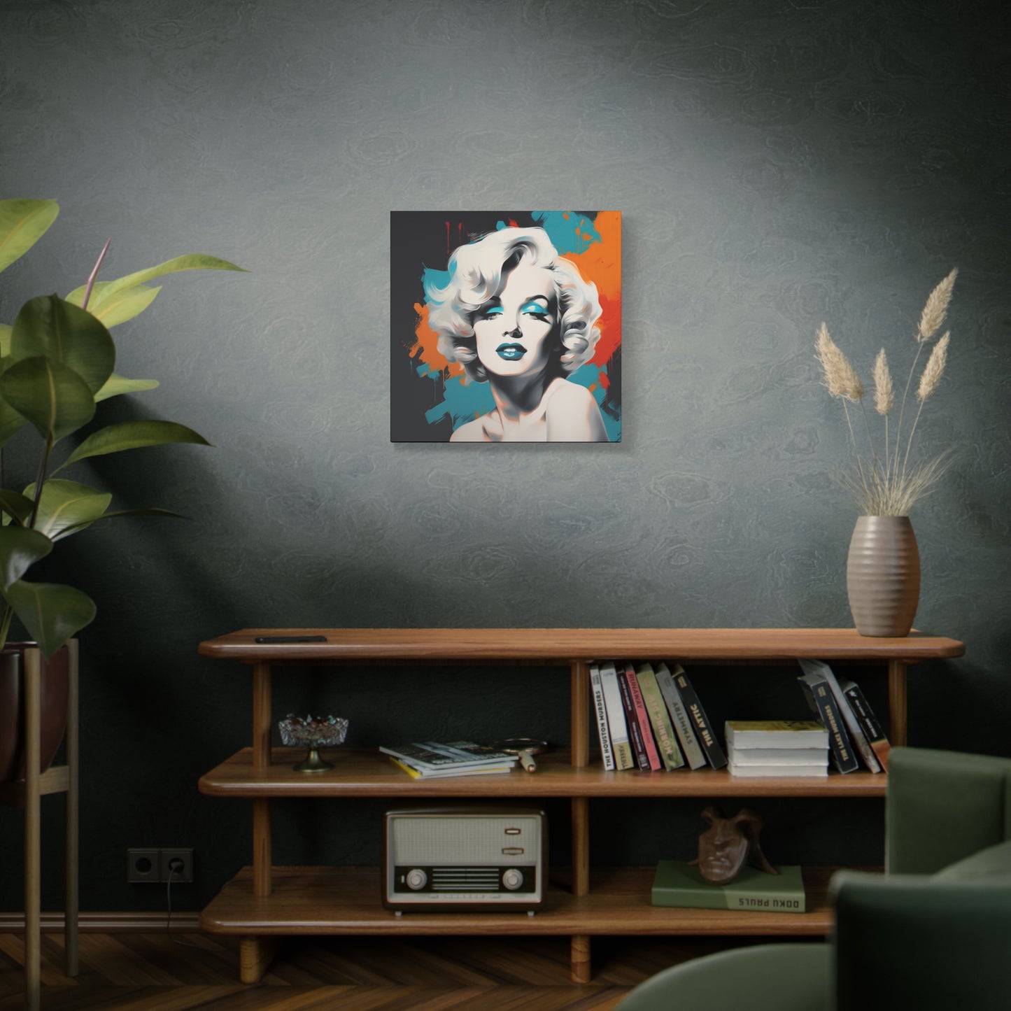 Canvas Wall Art, Gallery Wrapped Pop Art, Celebrity Wall Art – Marilyn Monroe - Orange and Teal
