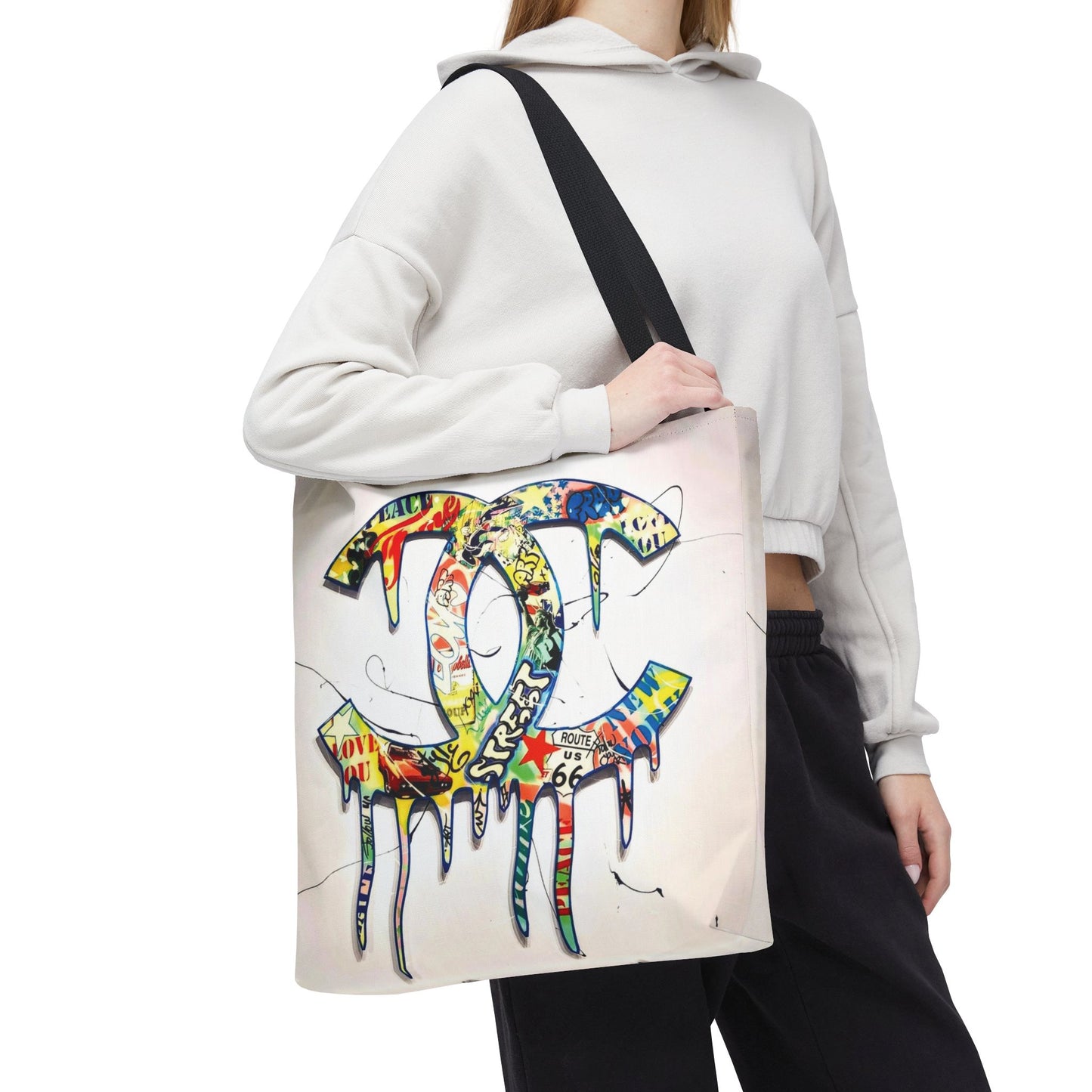 Designer Inspired Tote Bag, Utility Tote - Logo Graffiti Art Tote