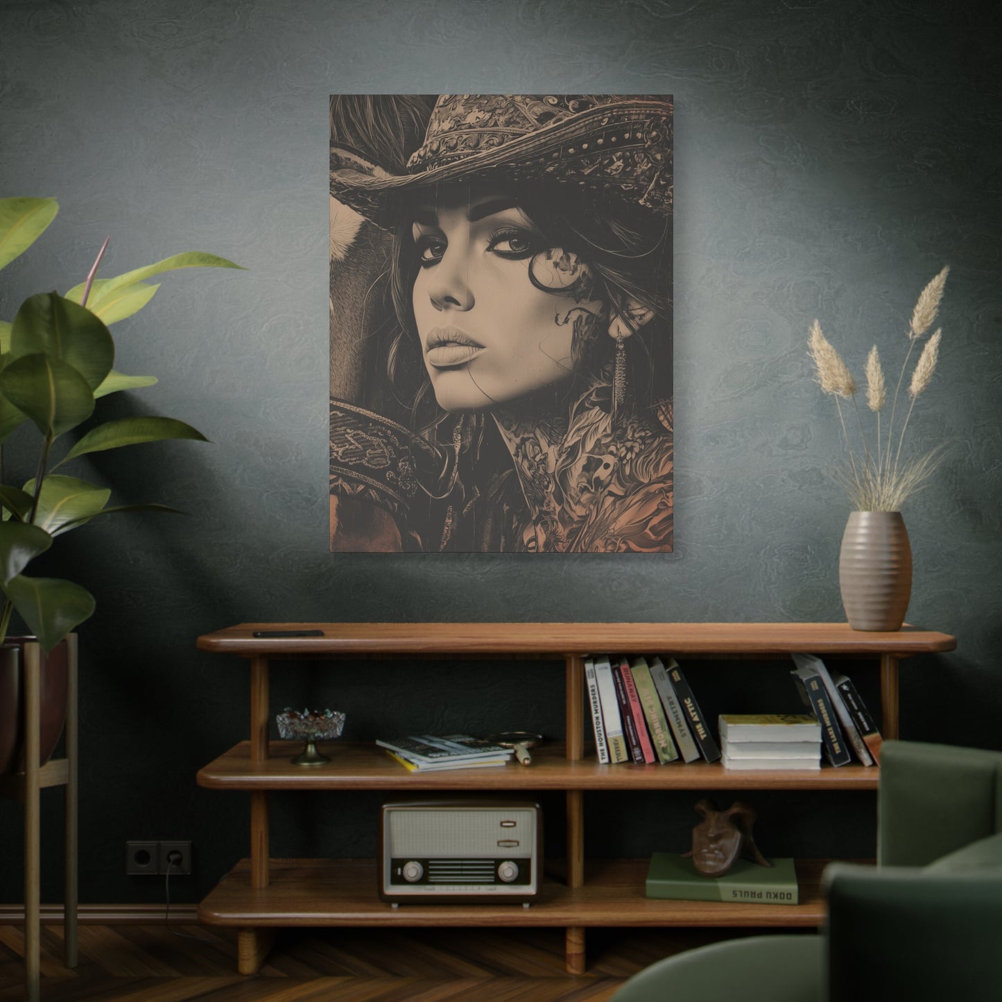 Gallery Wrapped Canvas, Wranglers and Wreckage Art Canvas, Erotic Pinup Art Canvas – Loretta
