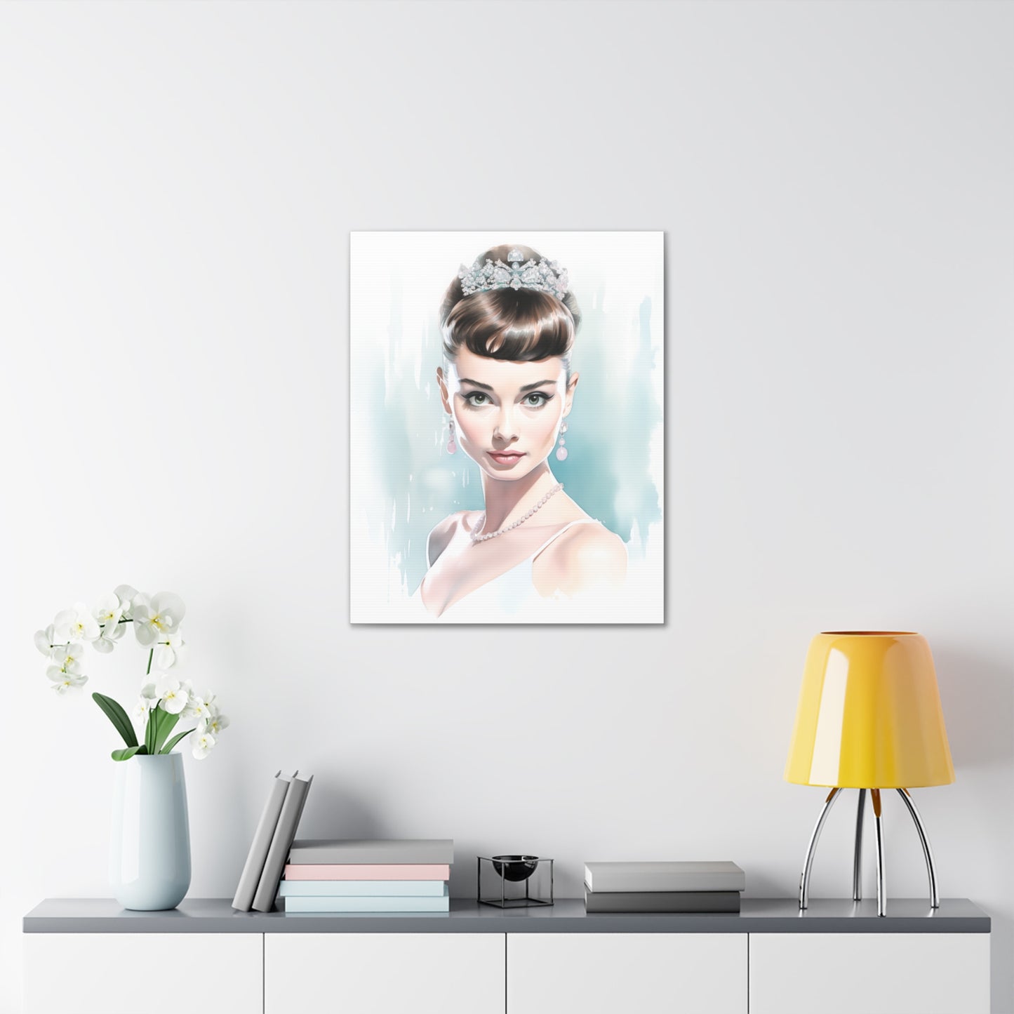 Canvas Wall Art, Gallery Wrapped Pop Art, Celebrity Wall Art – Audrey Hepburn - Robin Egg Blue