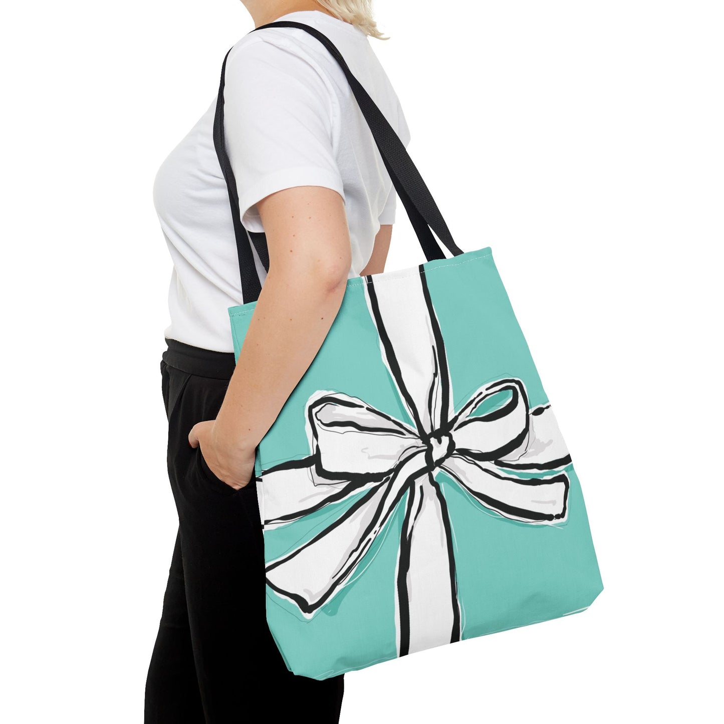 Robin Egg Blue Bow Tote Bag, Utility Tote - Breakfast at Tiffany Inspired Tote - Bow Tote