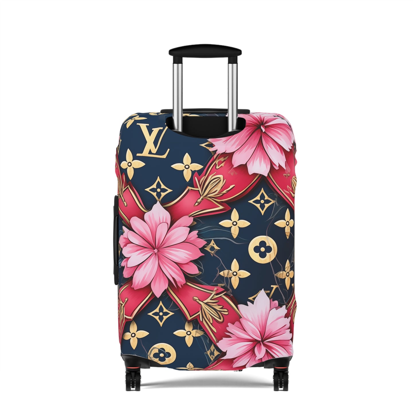 Designer Inspired Luggage Cover - LV Navy Pink Blossom