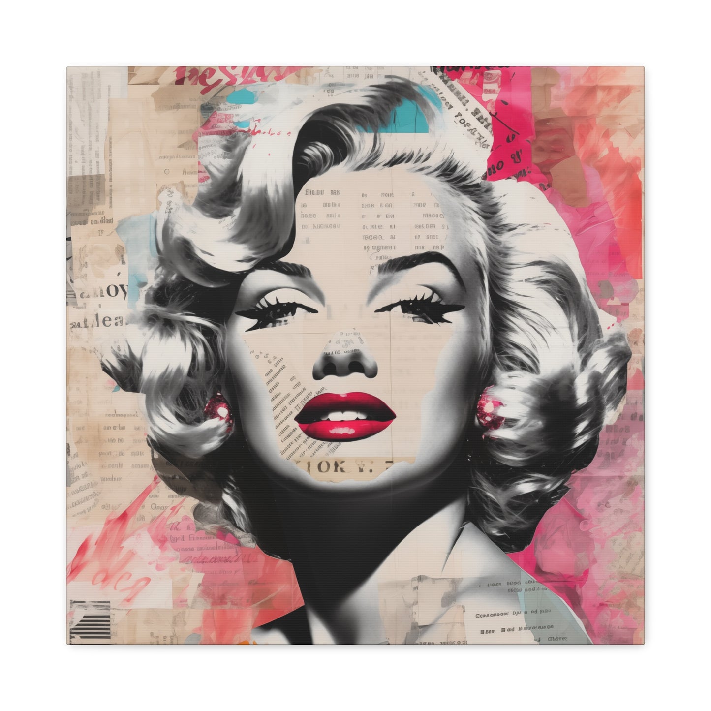 Canvas Wall Art, Gallery Wrapped Pop Art, Celebrity Wall Art – Marilyn Monroe - Newsprint