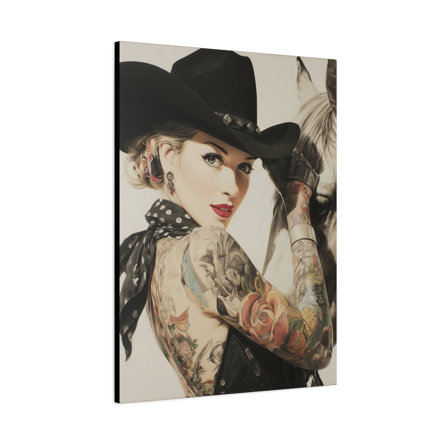 Gallery Wrapped Canvas, Wranglers and Wreckage Art Canvas, Erotic Pinup Art Canvas – Dottie